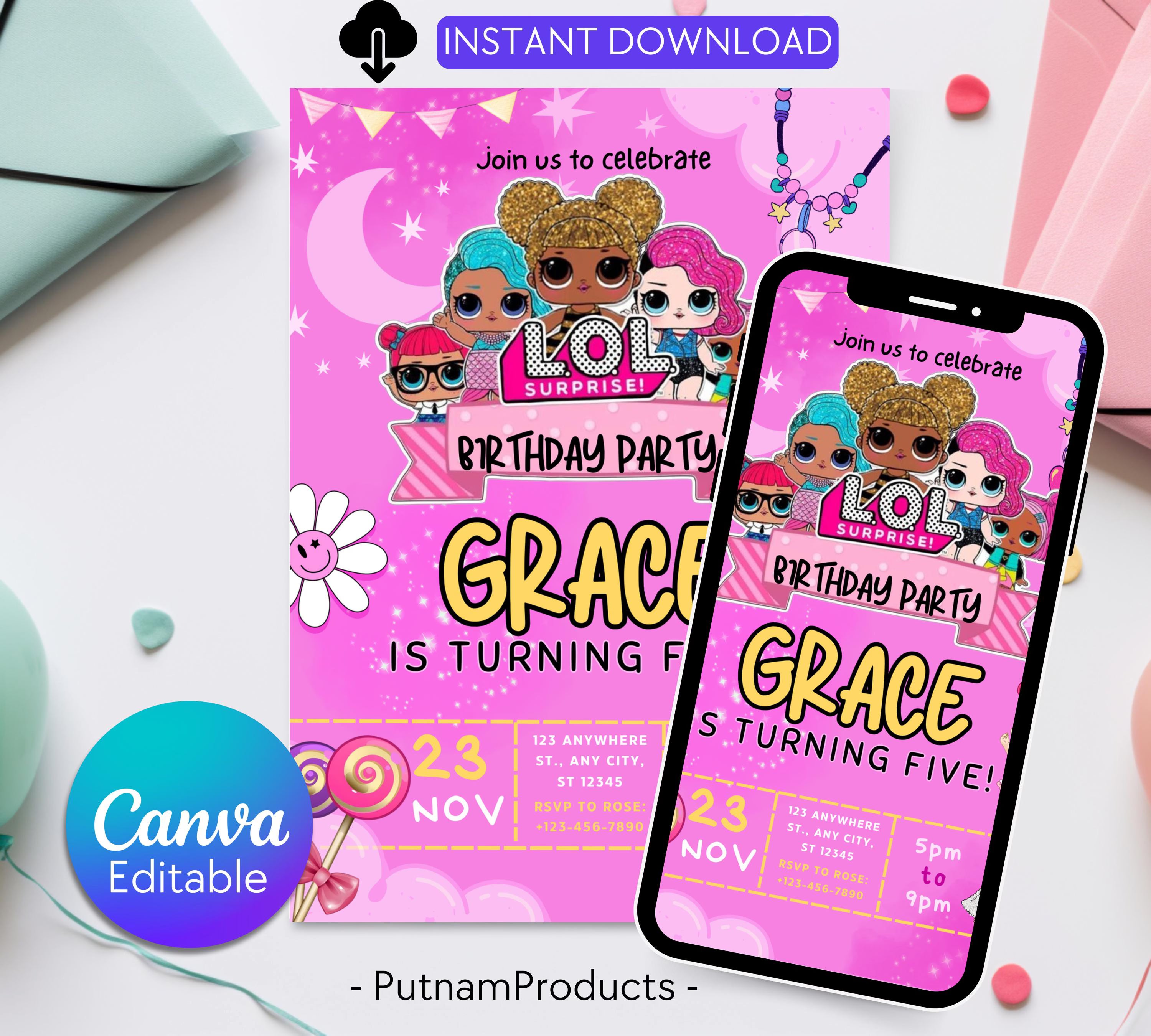 Little Doll Birthday Invitation| Little Pink Doll Birthday Invitation| Doll Birthday Invitation| Kid Birthday Invitation| Editable Template