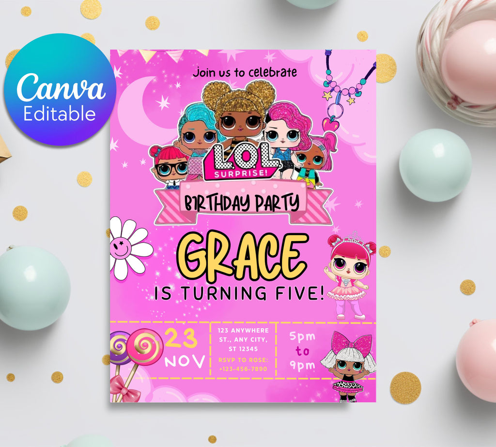 Little Doll Birthday Invitation| Little Pink Doll Birthday Invitation| Doll Birthday Invitation| Kid Birthday Invitation| Editable Template