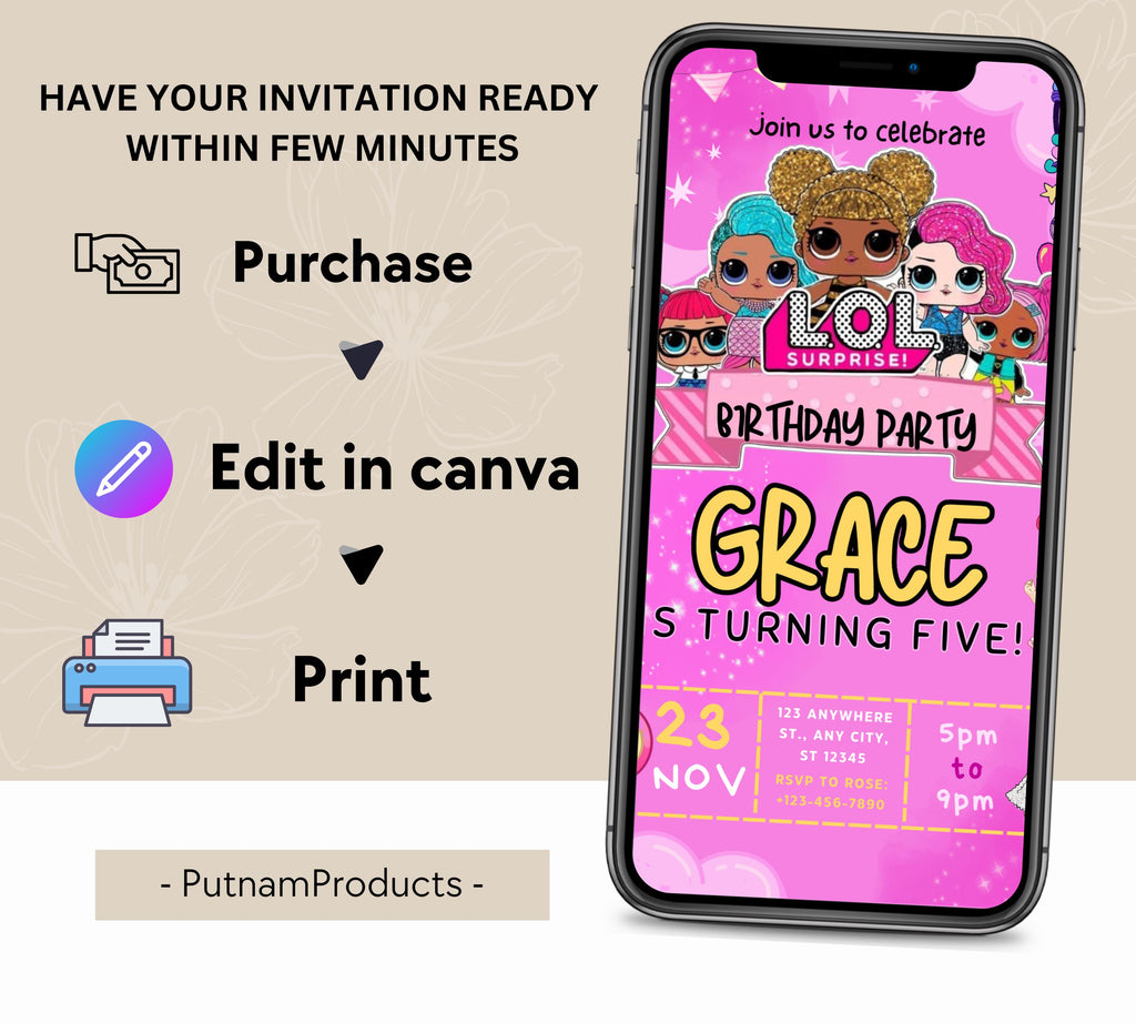Little Doll Birthday Invitation| Little Pink Doll Birthday Invitation| Doll Birthday Invitation| Kid Birthday Invitation| Editable Template