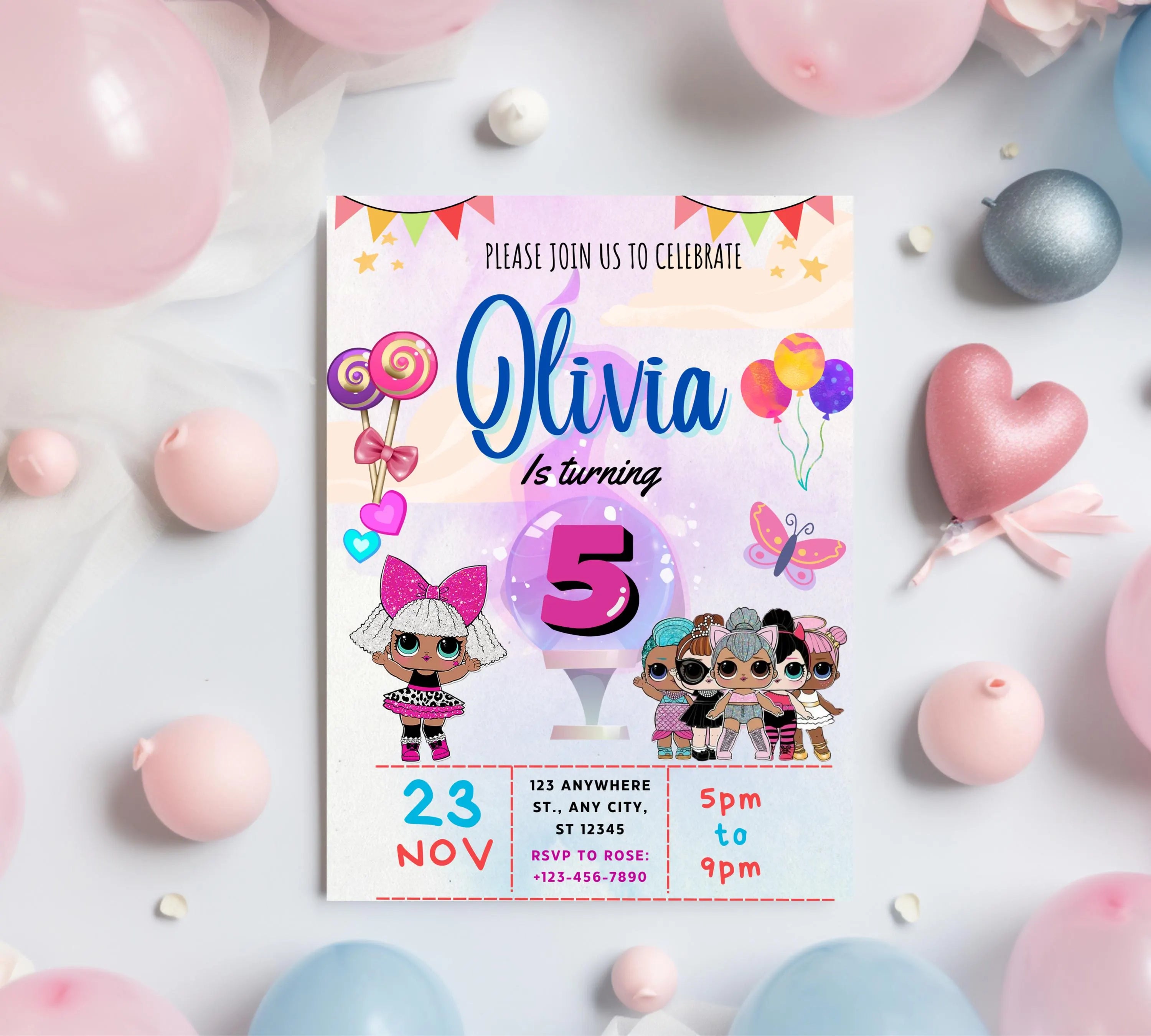 Little Doll Birthday Invitation| Cute Doll Birthday Digital Card| Fashion Doll Birthday Invite| Girl Birthday Invitation| Editable Template