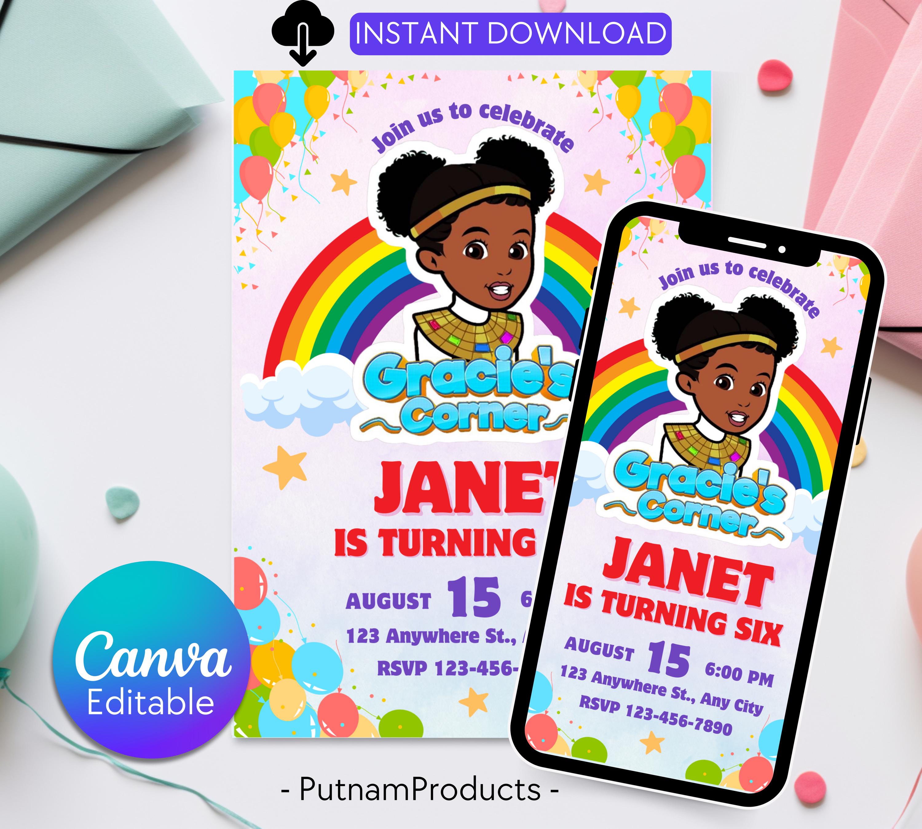 Gracie's Corner Birthday Invitation | Gracie's  Printable Template | Gracies Corner invite |  Corner Birthday Invitation| Editable Template