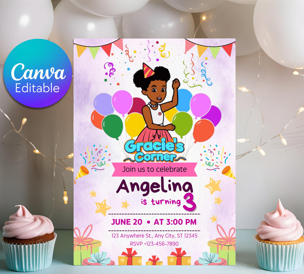 Gracie’s Corner Birthday Invitation| Editable Invitation| Instant Download Evite| Gracies invitation| Bday Party For Girl| Editable Template
