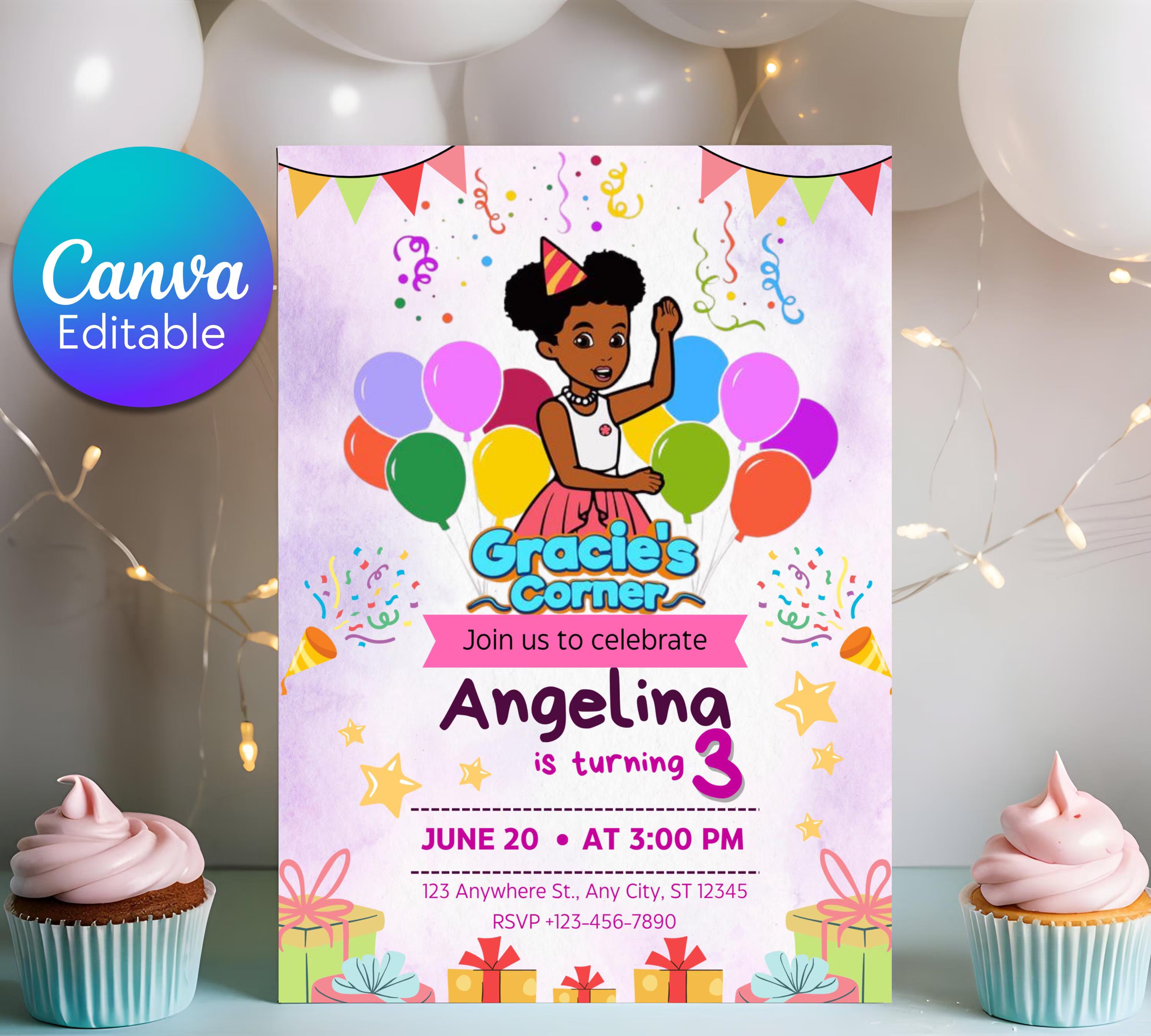 Gracie’s Corner Birthday Invitation| Editable Invitation| Instant Download Evite| Gracies invitation| Bday Party For Girl| Editable Template