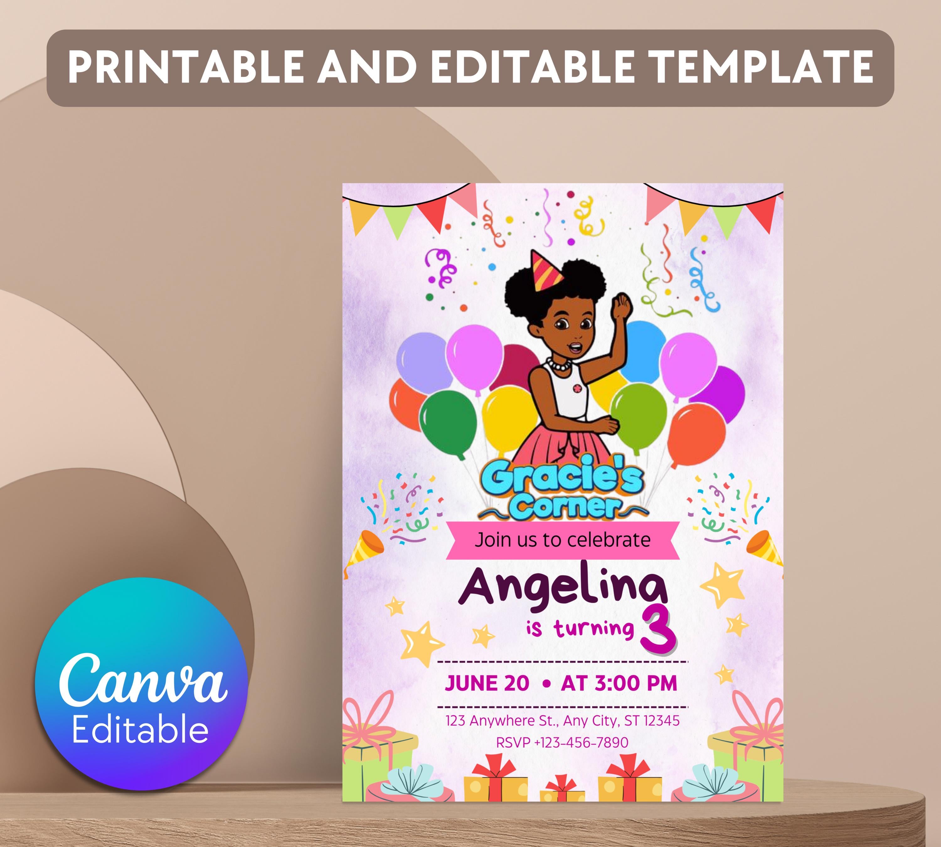 Gracie’s Corner Birthday Invitation| Editable Invitation| Instant Download Evite| Gracies invitation| Bday Party For Girl| Editable Template