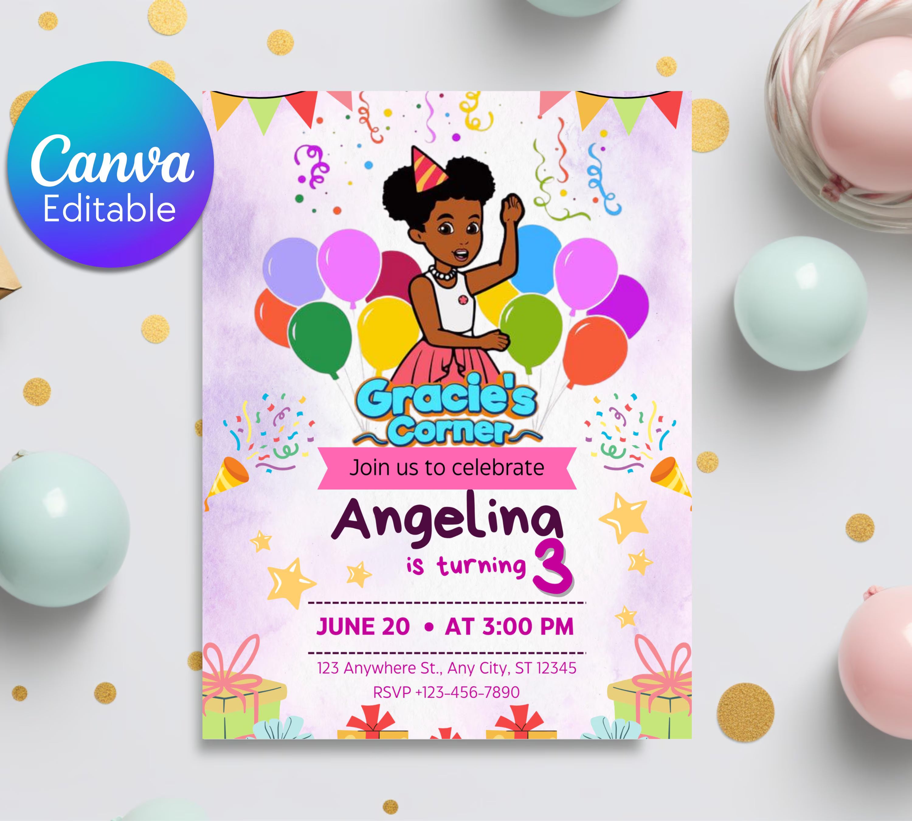 Gracie’s Corner Birthday Invitation| Editable Invitation| Instant Download Evite| Gracies invitation| Bday Party For Girl| Editable Template