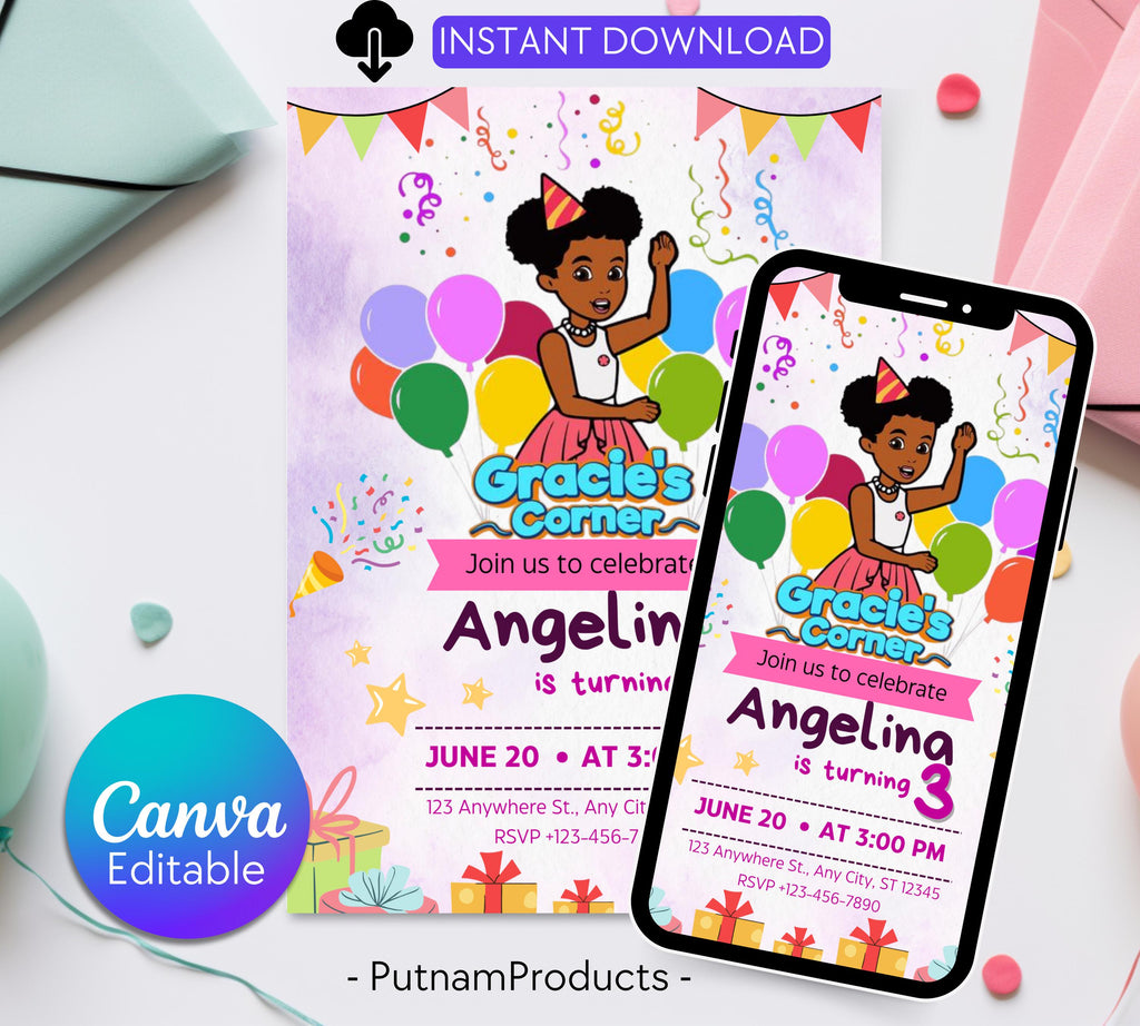 Gracie’s Corner Birthday Invitation| Editable Invitation| Instant Download Evite| Gracies invitation| Bday Party For Girl| Editable Template