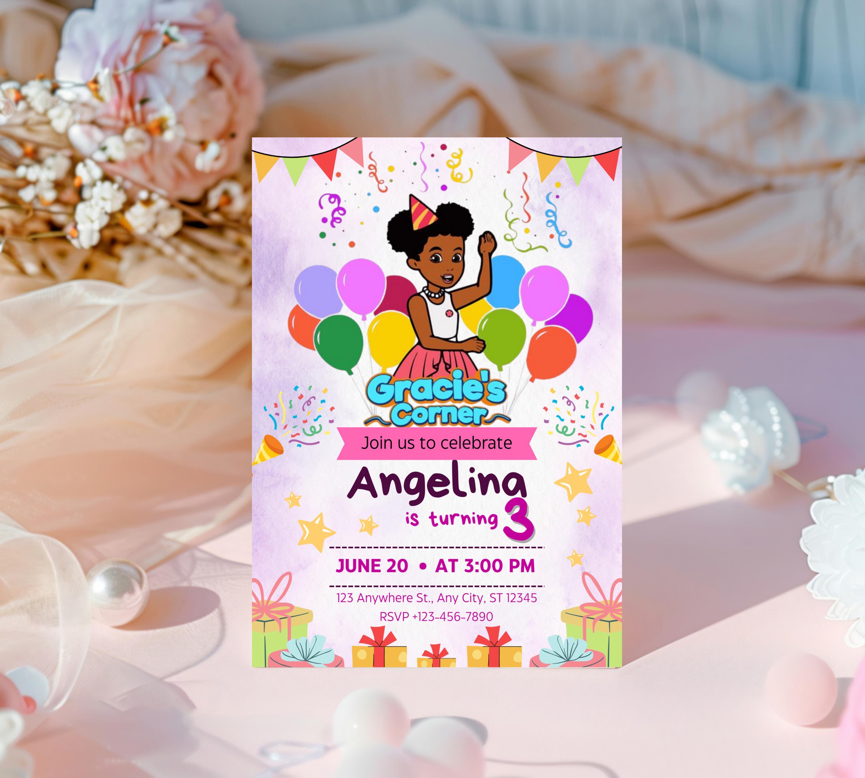 Gracie’s Corner Birthday Invitation| Editable Invitation| Instant Download Evite| Gracies invitation| Bday Party For Girl| Editable Template