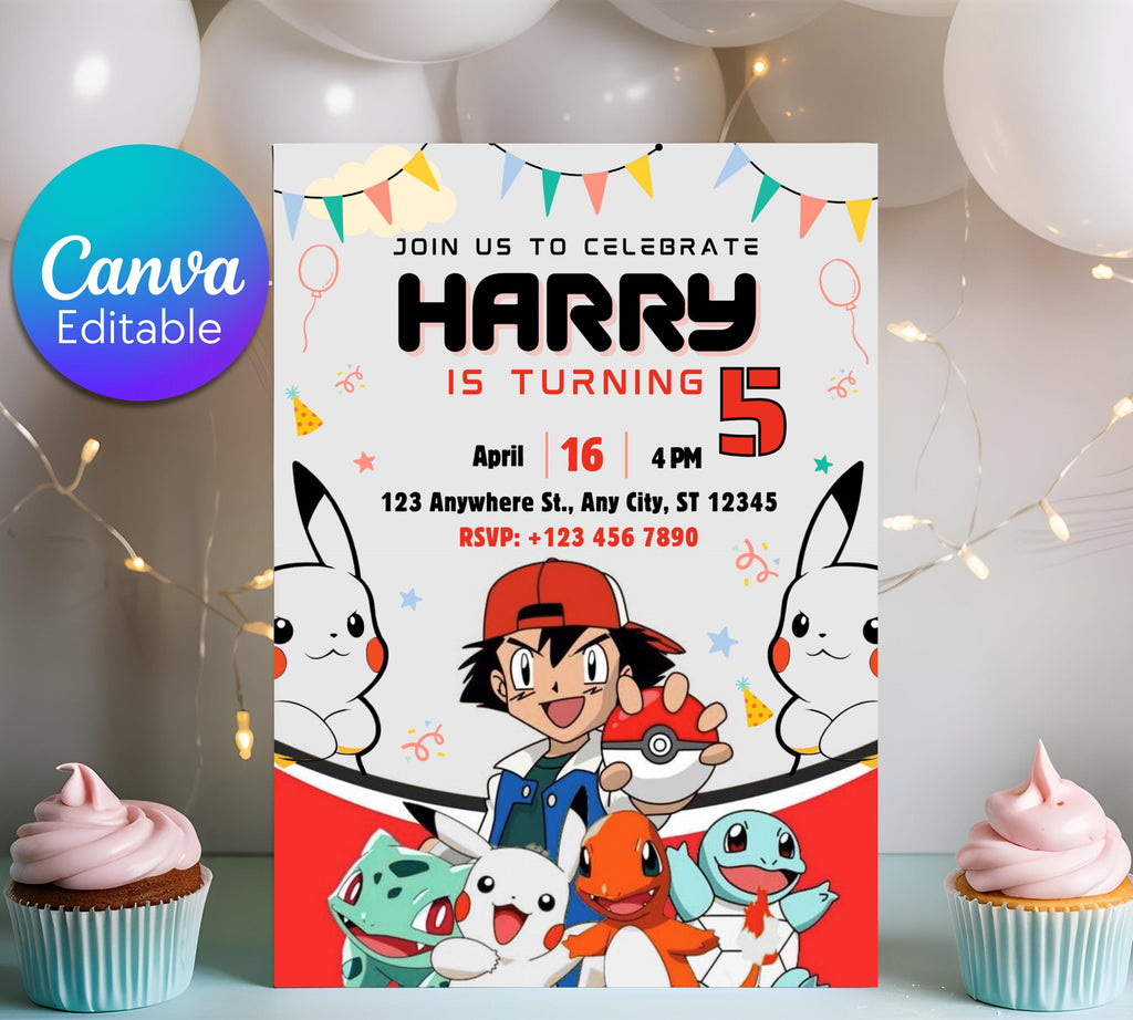Pokemon Birthday Invitation| Pokemon Birthday Invitation| Printable Birthday Party Invitations| Digital Bday Party Invite| Editable Template