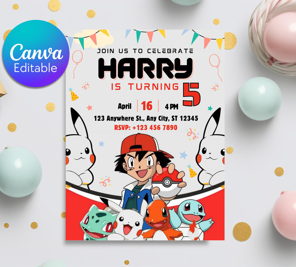 Pokemon Birthday Invitation| Pokemon Birthday Invitation| Printable Birthday Party Invitations| Digital Bday Party Invite| Editable Template