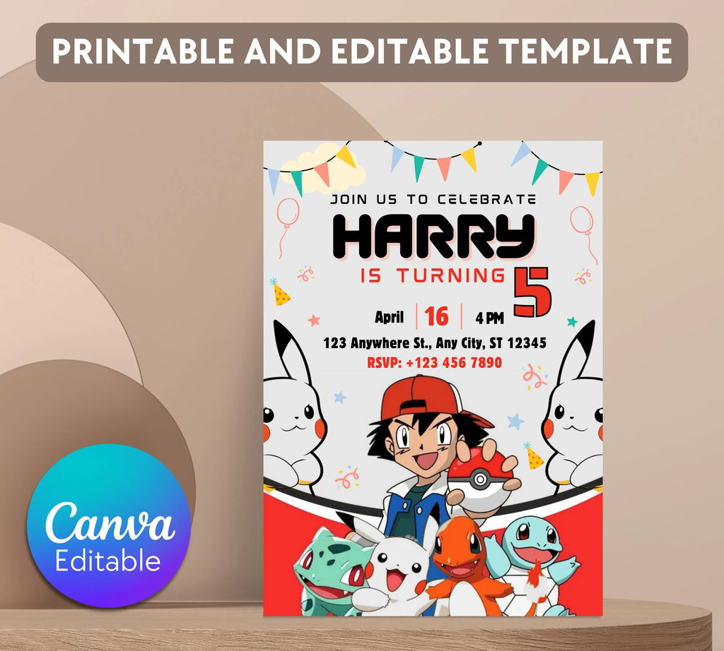 Pokemon Birthday Invitation| Pokemon Birthday Invitation| Printable Birthday Party Invitations| Digital Bday Party Invite| Editable Template
