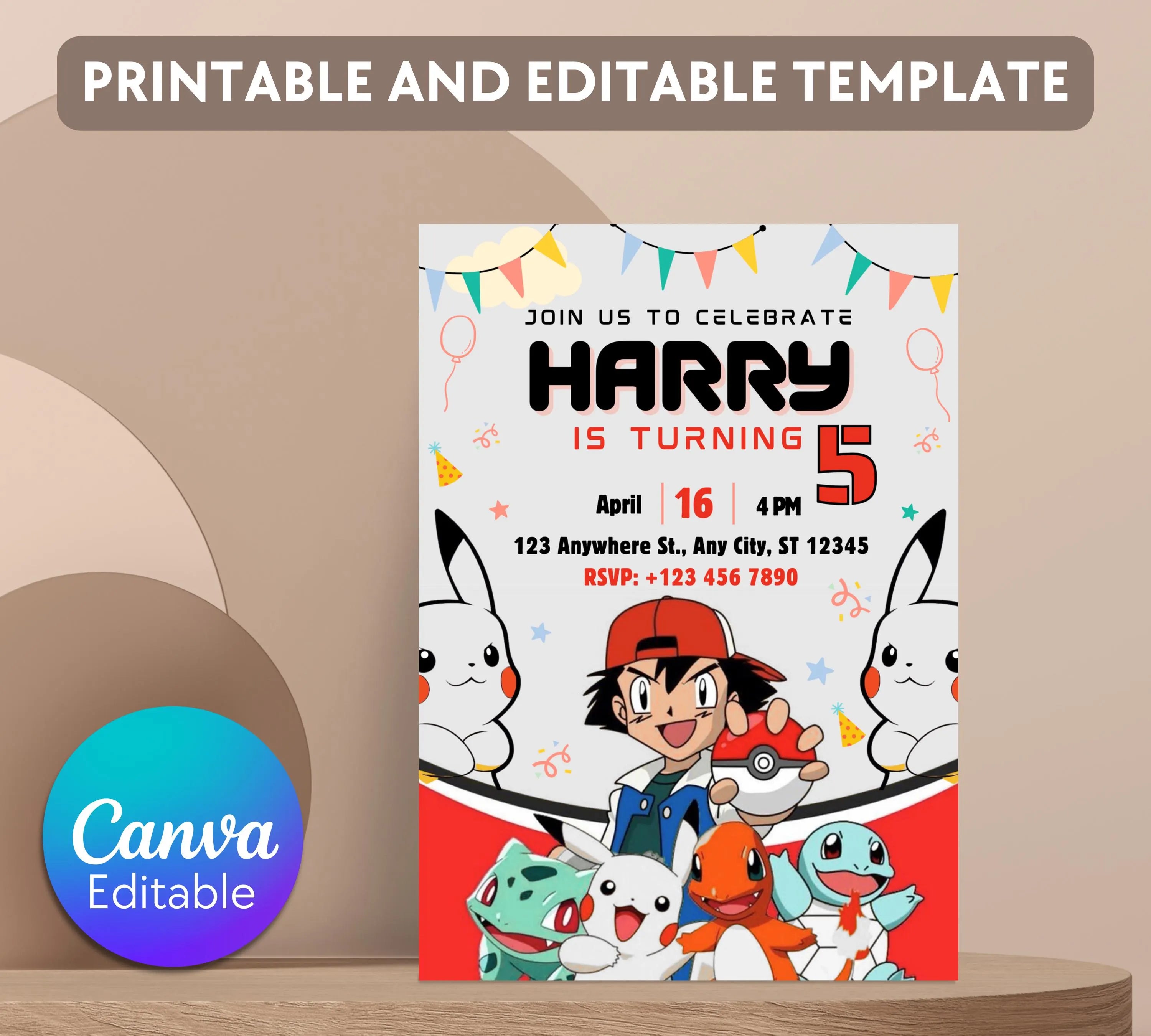 Pokemon Birthday Invitation| Pokemon Birthday Invitation| Printable Birthday Party Invitations| Digital Bday Party Invite| Editable Template