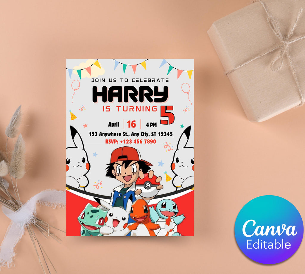 Pokemon Birthday Invitation| Pokemon Birthday Invitation| Printable Birthday Party Invitations| Digital Bday Party Invite| Editable Template