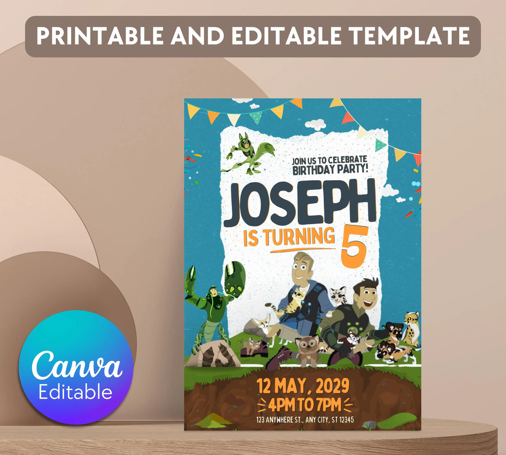 Wild Kratts Birthday Invitation Template| Printable Birthday Party Invitations| Digital Bday Party Invitation Bday Card| Editable Template