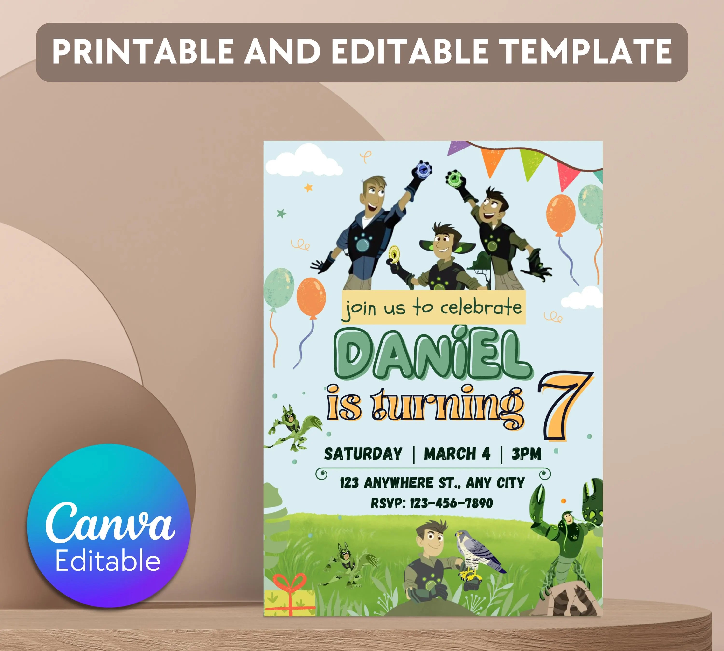 Wild Kratts Birthday Invitation Template| Printable Birthday Party Invitations| Digital Bday Party Invitation Bday Card| Editable Template