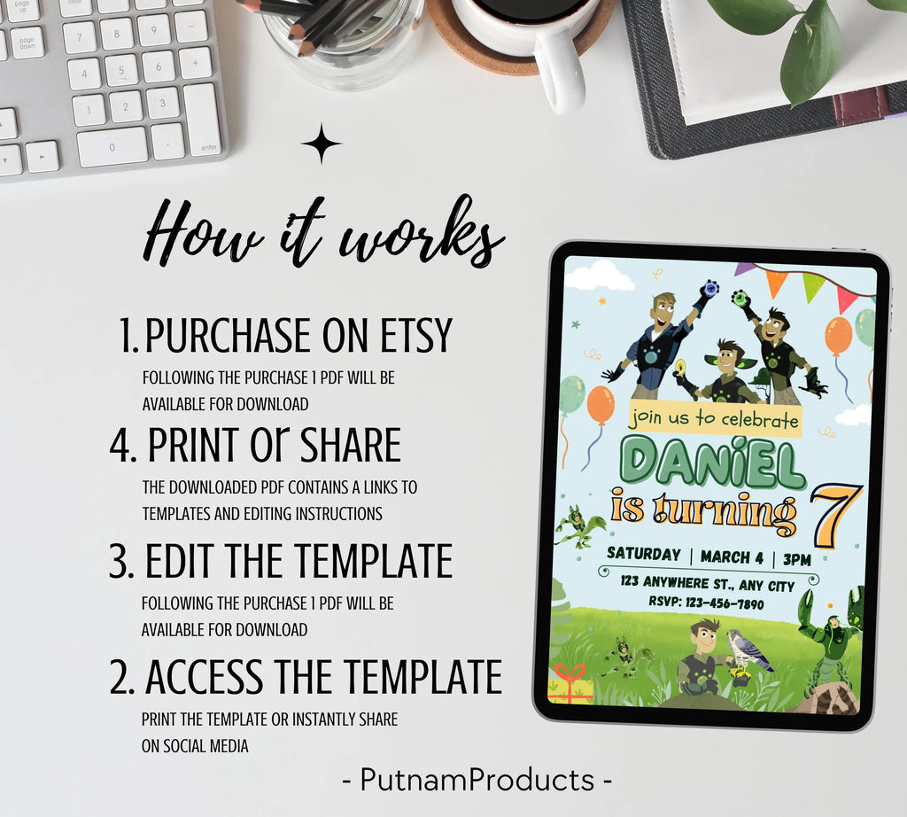 Wild Kratts Birthday Invitation Template| Printable Birthday Party Invitations| Digital Bday Party Invitation Bday Card| Editable Template