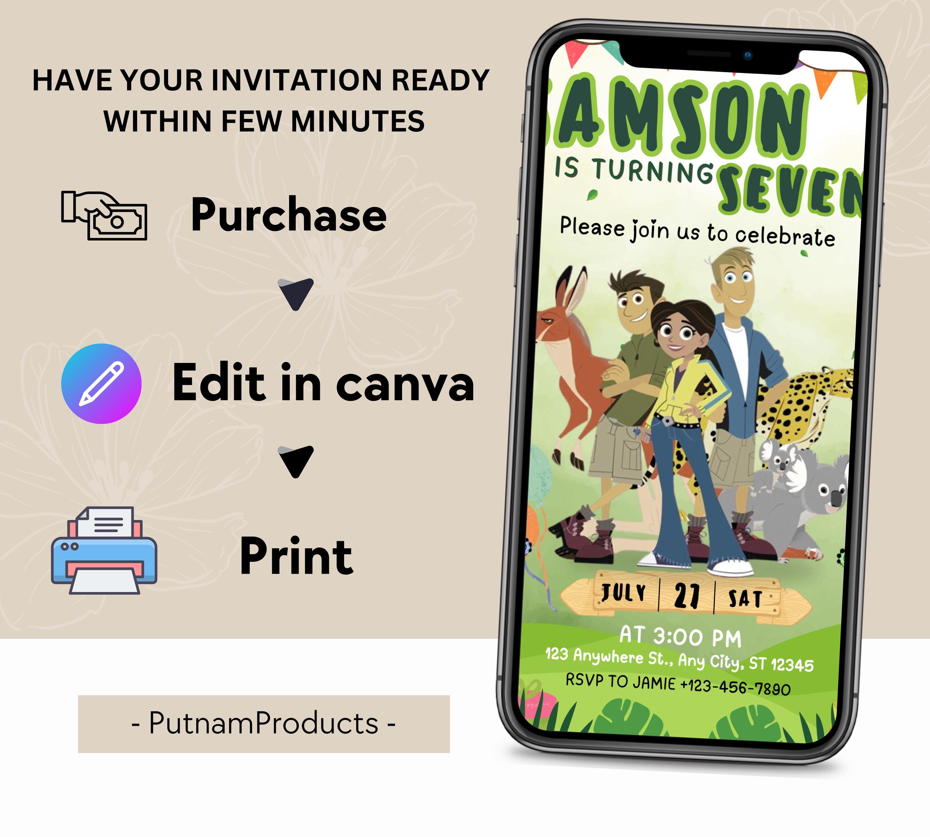 Wild Kratts Birthday Invitation| Animals Invitation| Safari Party Invite Template| Editable Invitation, Boy Girl Birthday| Editable Template