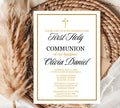 First communion invitation, Christening Invitation, Baby's Breath Wreath Religious Invite,  Baptism Invitation Card, Religious Cross