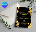 Editable Retirement Party Invitation Template, Retirement Dinner Elegant Black White Gold Sparkle Glitter, Retirement Party It's a Surprise
