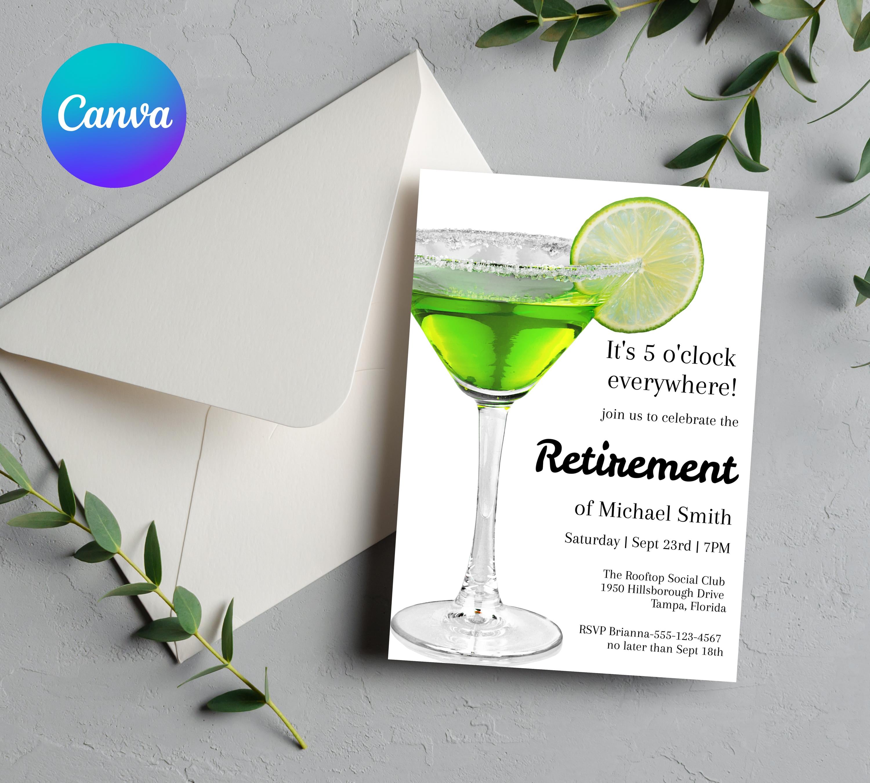 Editable Cocktail Retirement Party invitation, Funny Retirement Invitation, Editable Retirement Party Invitation Template, INSTANT DOWNLOAD