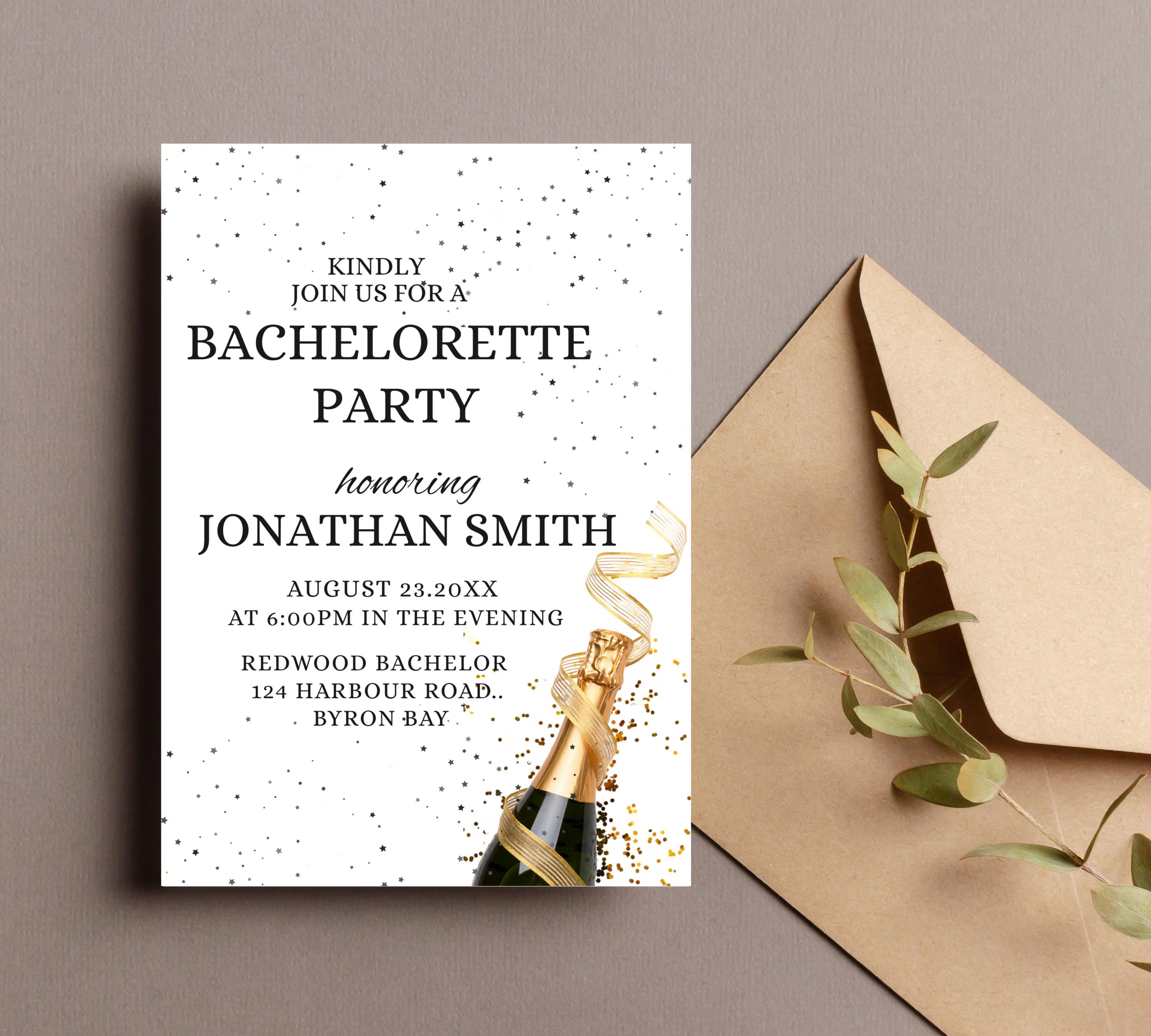 Bachelorette Party invitation, Editable champagne Bachelor Weekend, weekend brewery bachelor party invite, champagne bachelor party invite