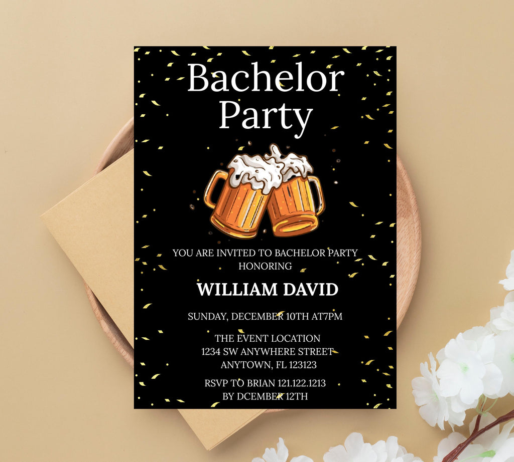 Bachelor Party Invitation Template, cheer and beer bachelor party invite, Editable Bachelor Weekend, Groomsmen Whiskey Cigar Invite