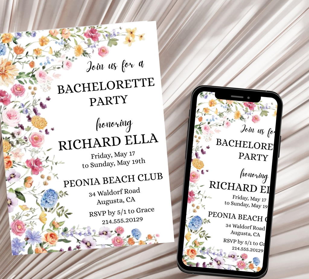 Wild Floral Editable Bachelorette Party Invitation, Itinerary, Bachelorette Weekend, Bachelor Party Invitation and Itinerary, Party Invite