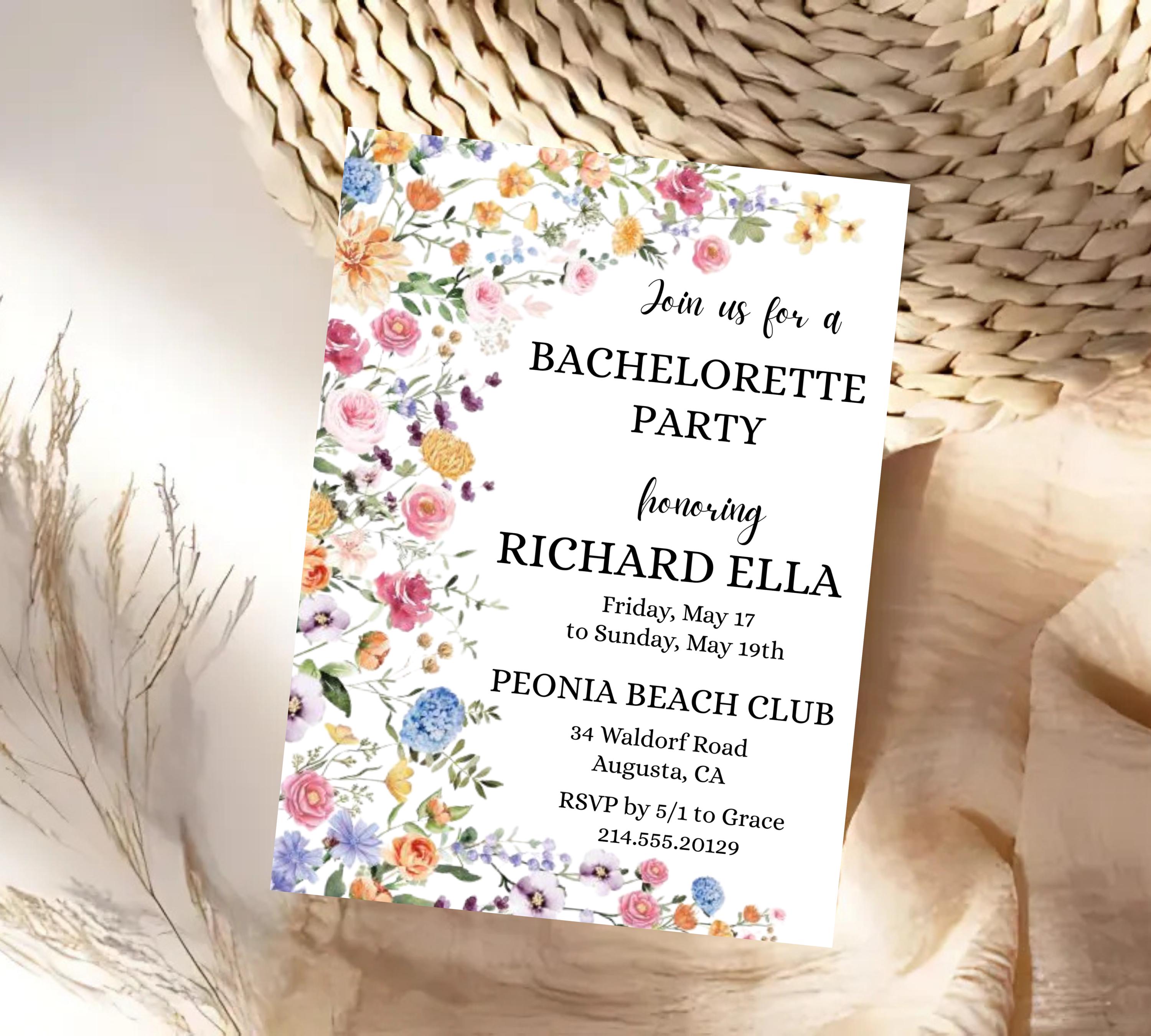 Wild Floral Editable Bachelorette Party Invitation, Itinerary, Bachelorette Weekend, Bachelor Party Invitation and Itinerary, Party Invite