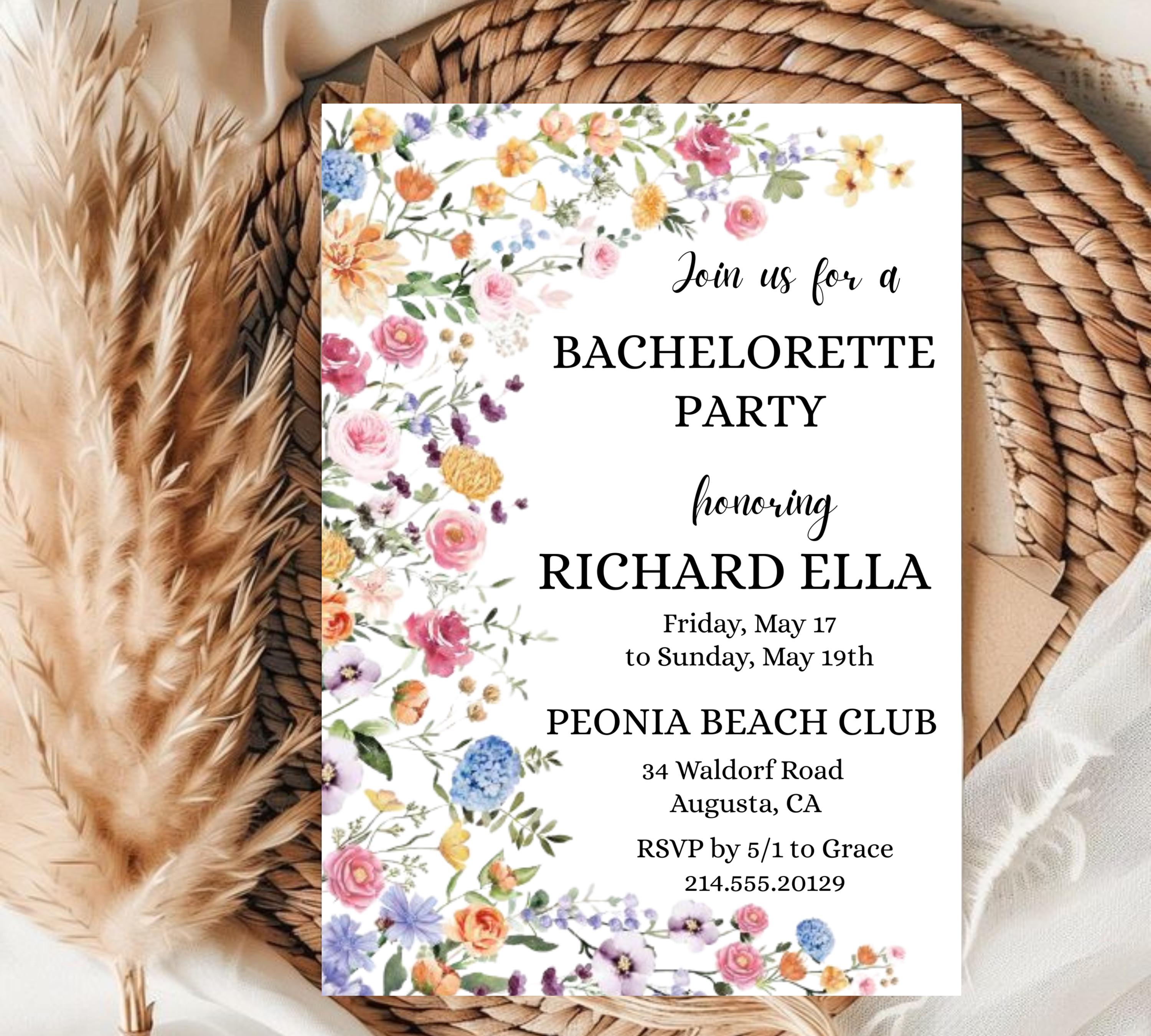 Wild Floral Editable Bachelorette Party Invitation, Itinerary, Bachelorette Weekend, Bachelor Party Invitation and Itinerary, Party Invite