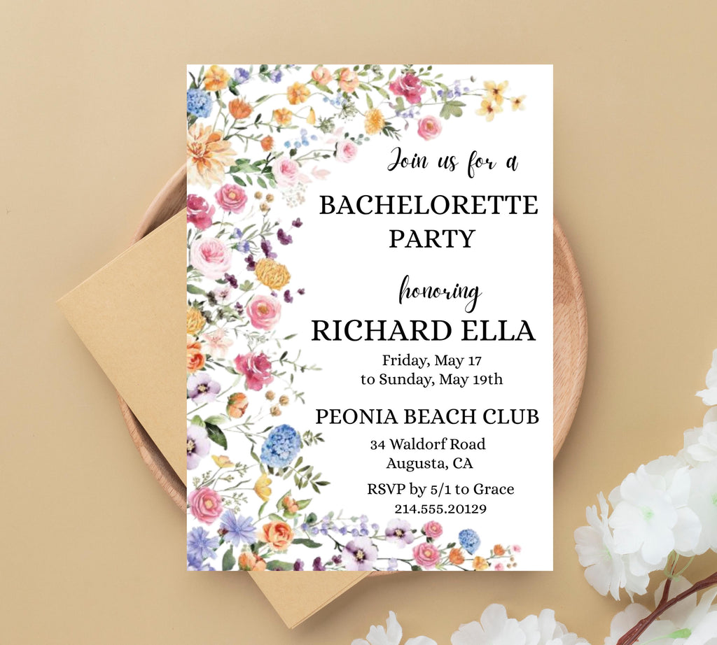 Wild Floral Editable Bachelorette Party Invitation, Itinerary, Bachelorette Weekend, Bachelor Party Invitation and Itinerary, Party Invite