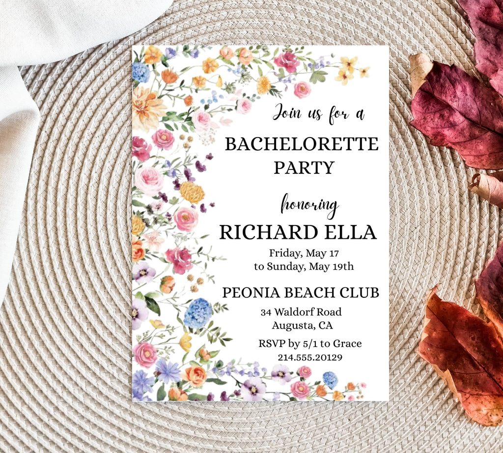 Wild Floral Editable Bachelorette Party Invitation, Itinerary, Bachelorette Weekend, Bachelor Party Invitation and Itinerary, Party Invite