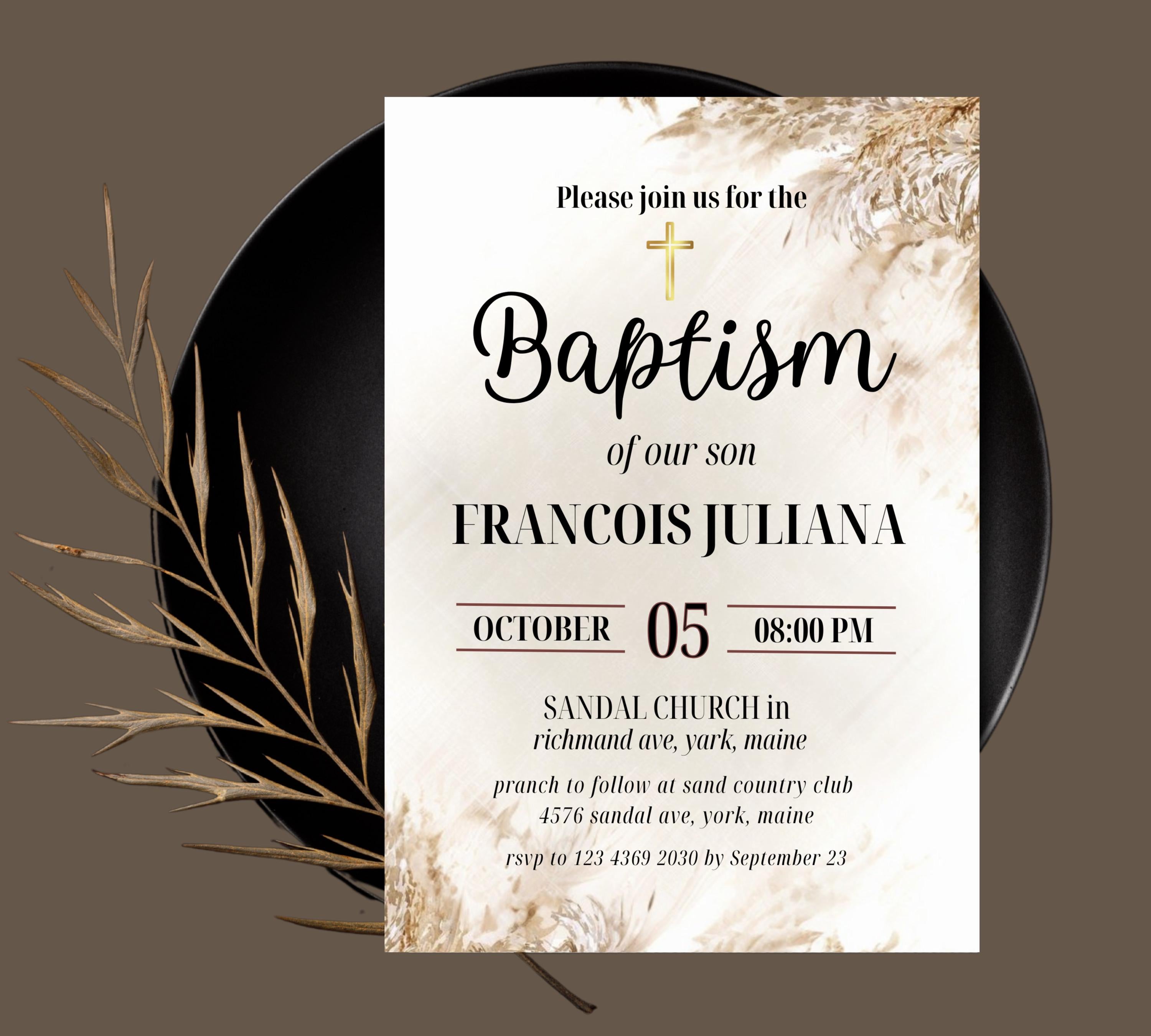 Editable Boho Blush Baptism  Invitation, Christening Invite, Religious Cross, Boho Blush Christening Invite, Pink Girls Baptism Invitation
