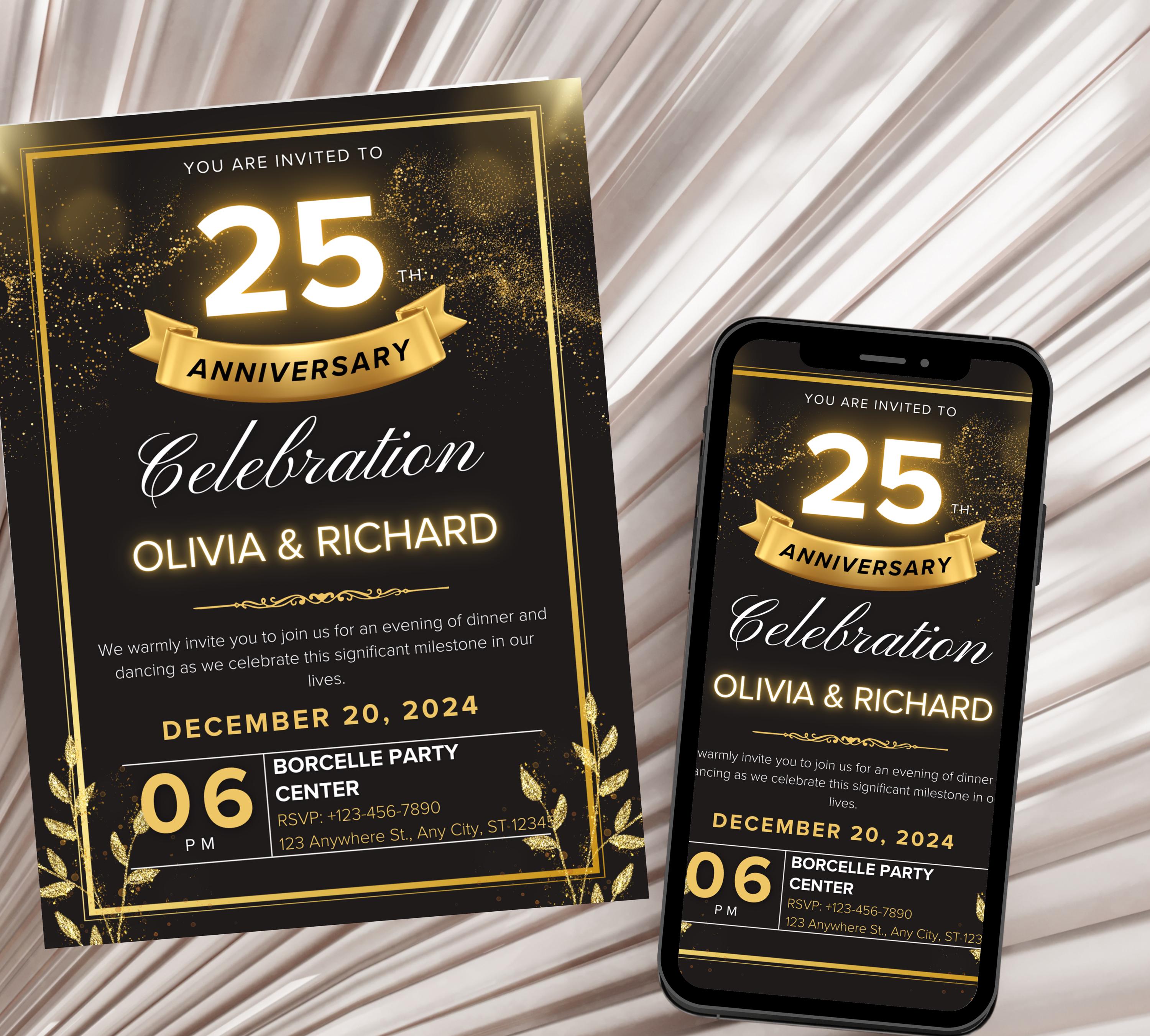 Editable Gold Floral 50th Wedding Anniversary Invitation, 50th Wedding Anniversary Invitation, Golden Anniversary Invitation Template