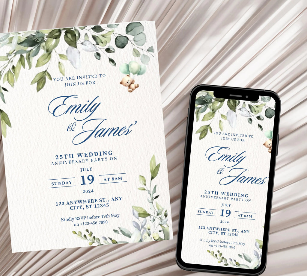 Editable Greenery Wedding Anniversary Invitational, Wedding Anniversary Invite, Greenery, Elegant, Eucalyptus, Wedding Anniversary Invite