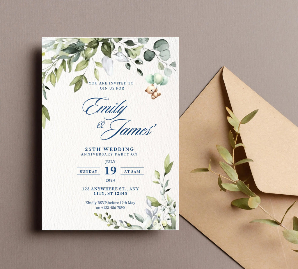 Editable Greenery Wedding Anniversary Invitational, Wedding Anniversary Invite, Greenery, Elegant, Eucalyptus, Wedding Anniversary Invite