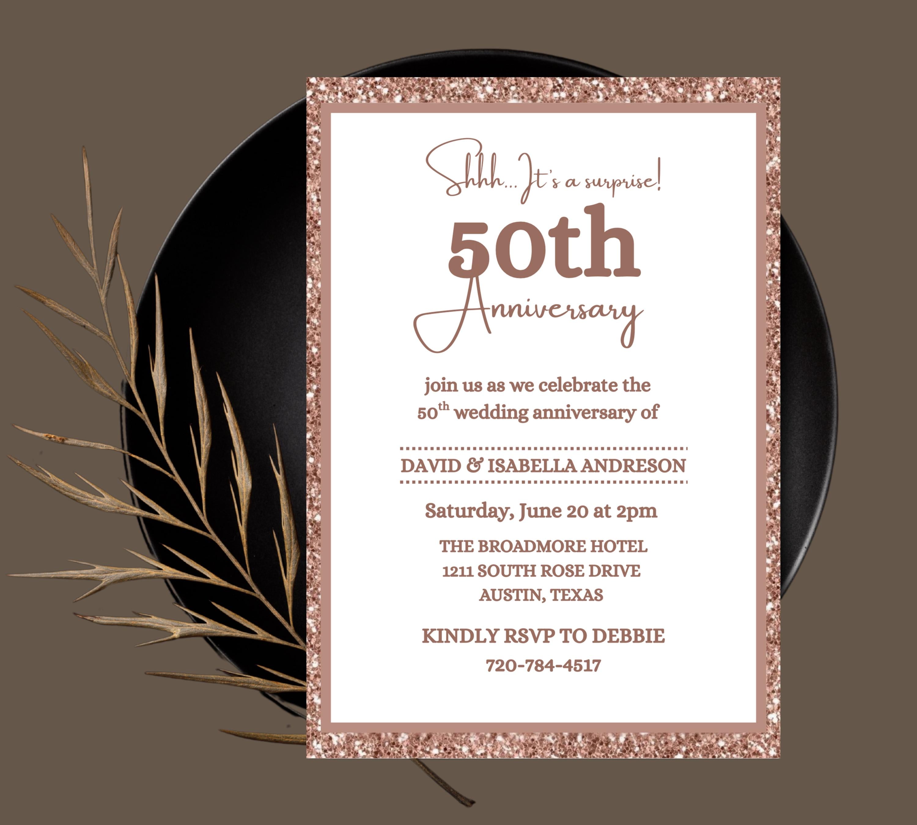 Editable Surprise 50th Anniversary invitation, 50th Wedding Anniversary Invitation, Golden Anniversary Invite Template, Anniversary Invite