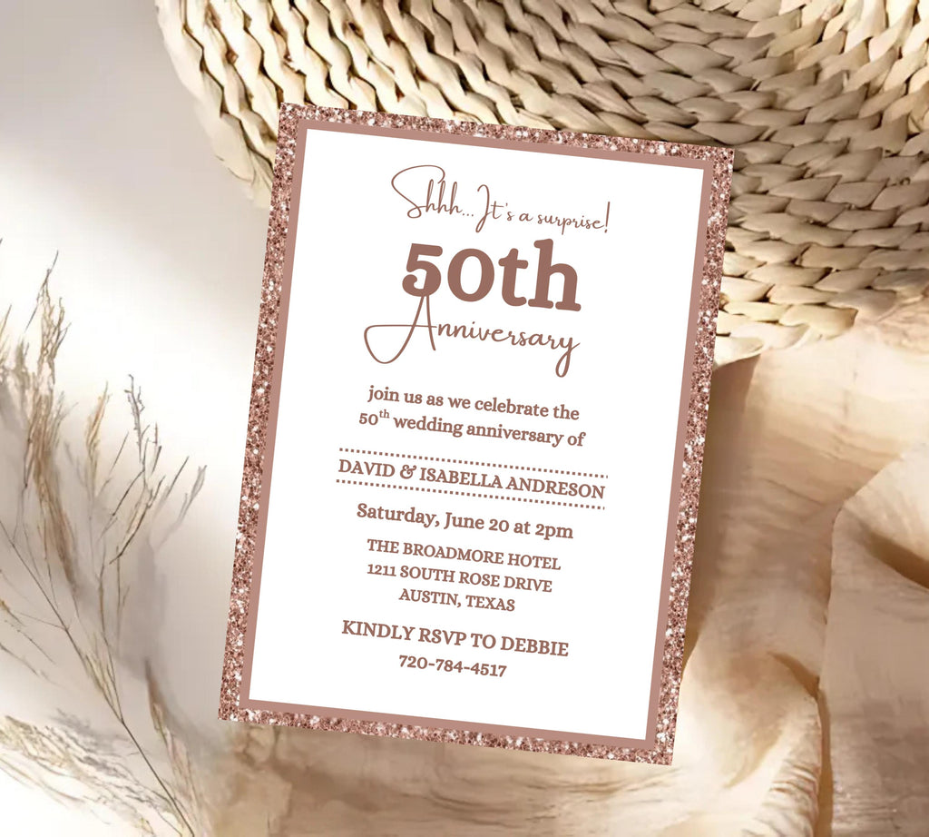 Editable Surprise 50th Anniversary invitation, 50th Wedding Anniversary Invitation, Golden Anniversary Invite Template, Anniversary Invite