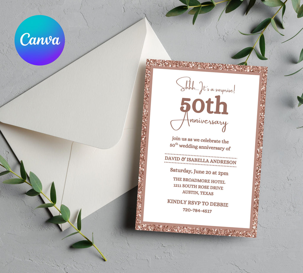 Editable Surprise 50th Anniversary invitation, 50th Wedding Anniversary Invitation, Golden Anniversary Invite Template, Anniversary Invite