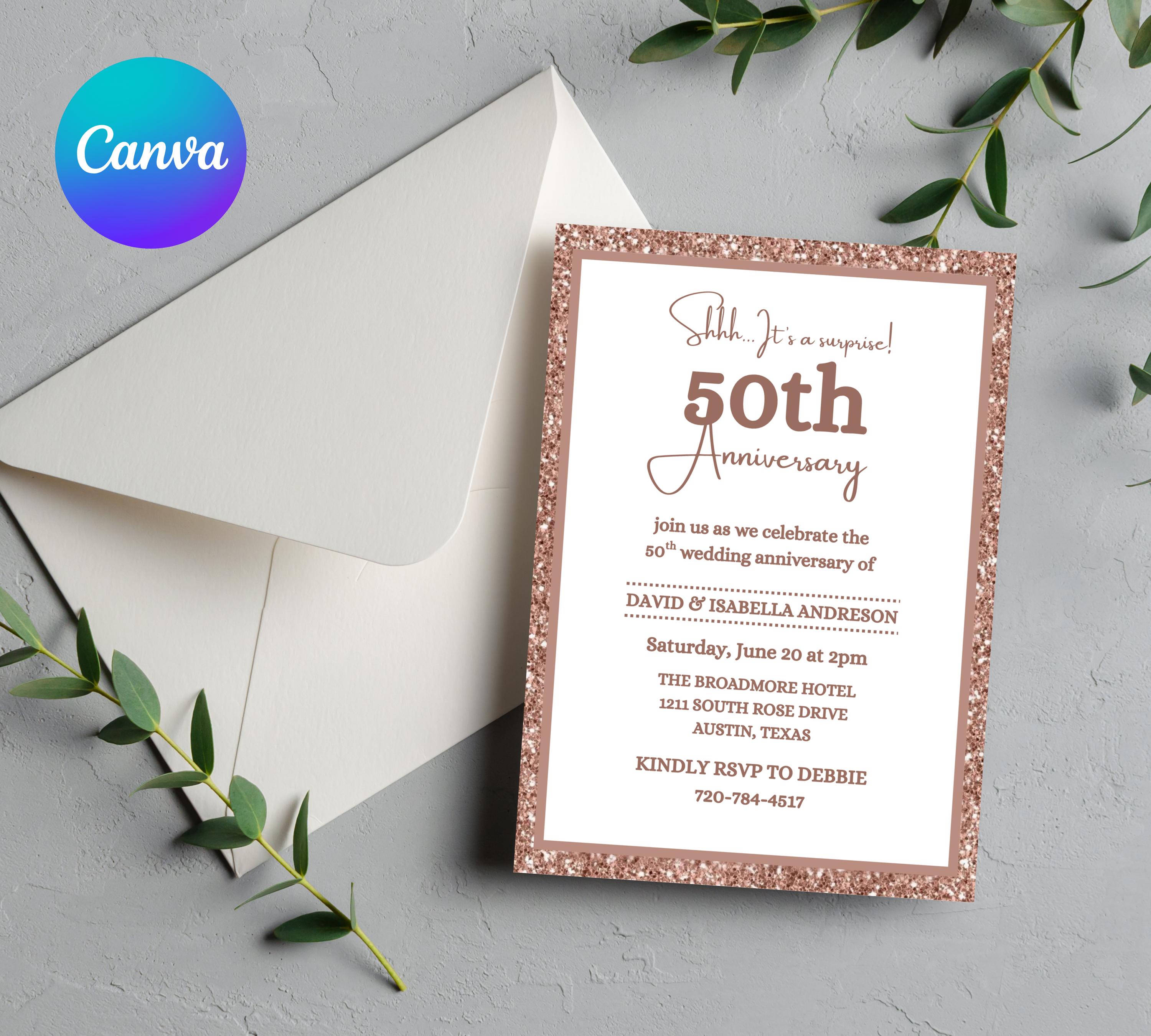Editable Surprise 50th Anniversary invitation, 50th Wedding Anniversary Invitation, Golden Anniversary Invite Template, Anniversary Invite