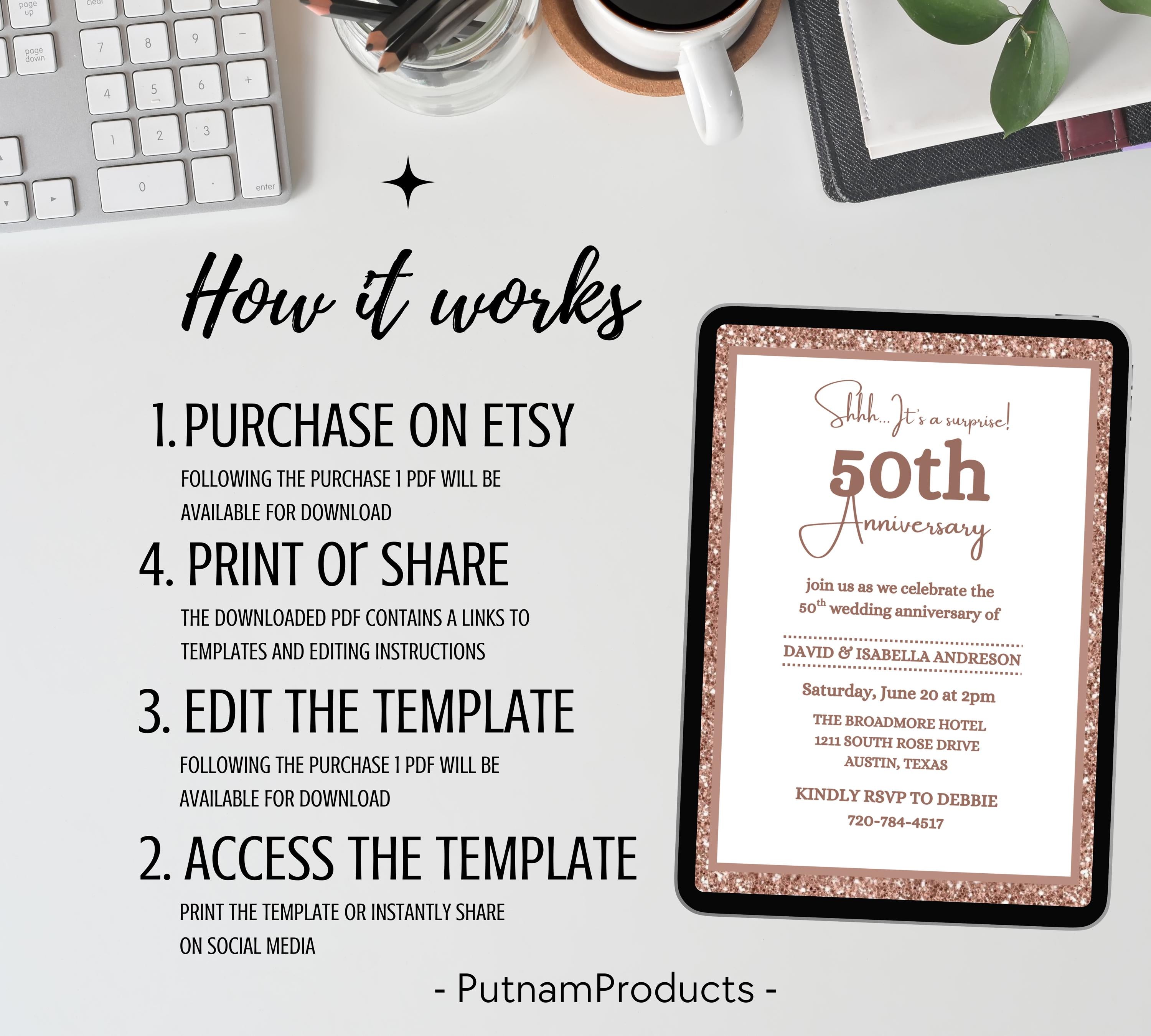 Editable Surprise 50th Anniversary invitation, 50th Wedding Anniversary Invitation, Golden Anniversary Invite Template, Anniversary Invite