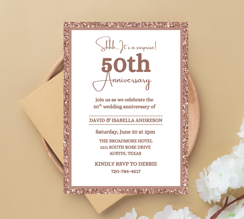 Editable Surprise 50th Anniversary invitation, 50th Wedding Anniversary Invitation, Golden Anniversary Invite Template, Anniversary Invite