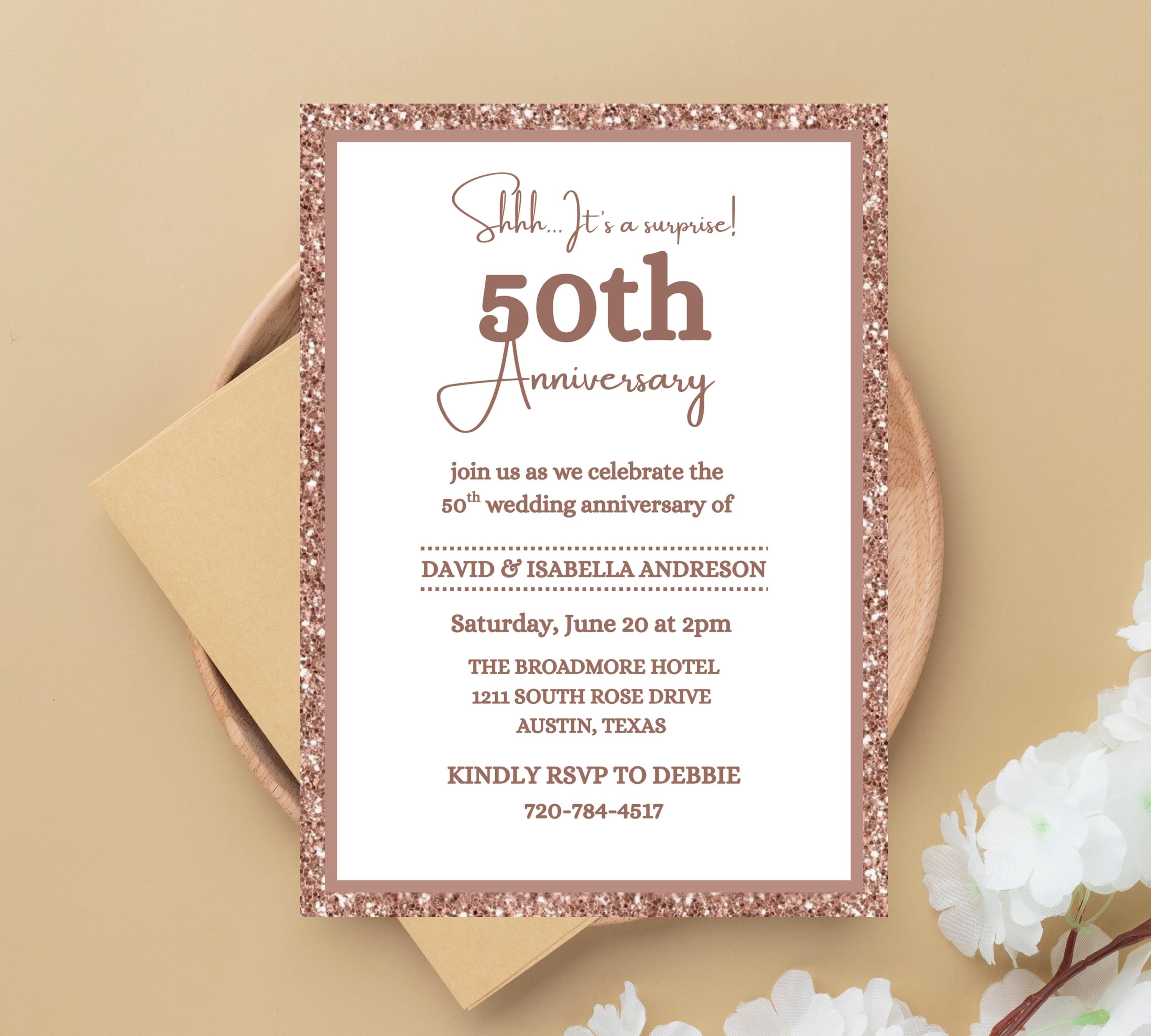 Editable Surprise 50th Anniversary invitation, 50th Wedding Anniversary Invitation, Golden Anniversary Invite Template, Anniversary Invite