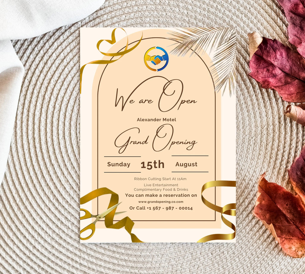 Gold Grand Opening Flyers Template, Grand Opening Invitation, Golden Business Launch Invitation, Digital You're Invited, Event Party Flyers