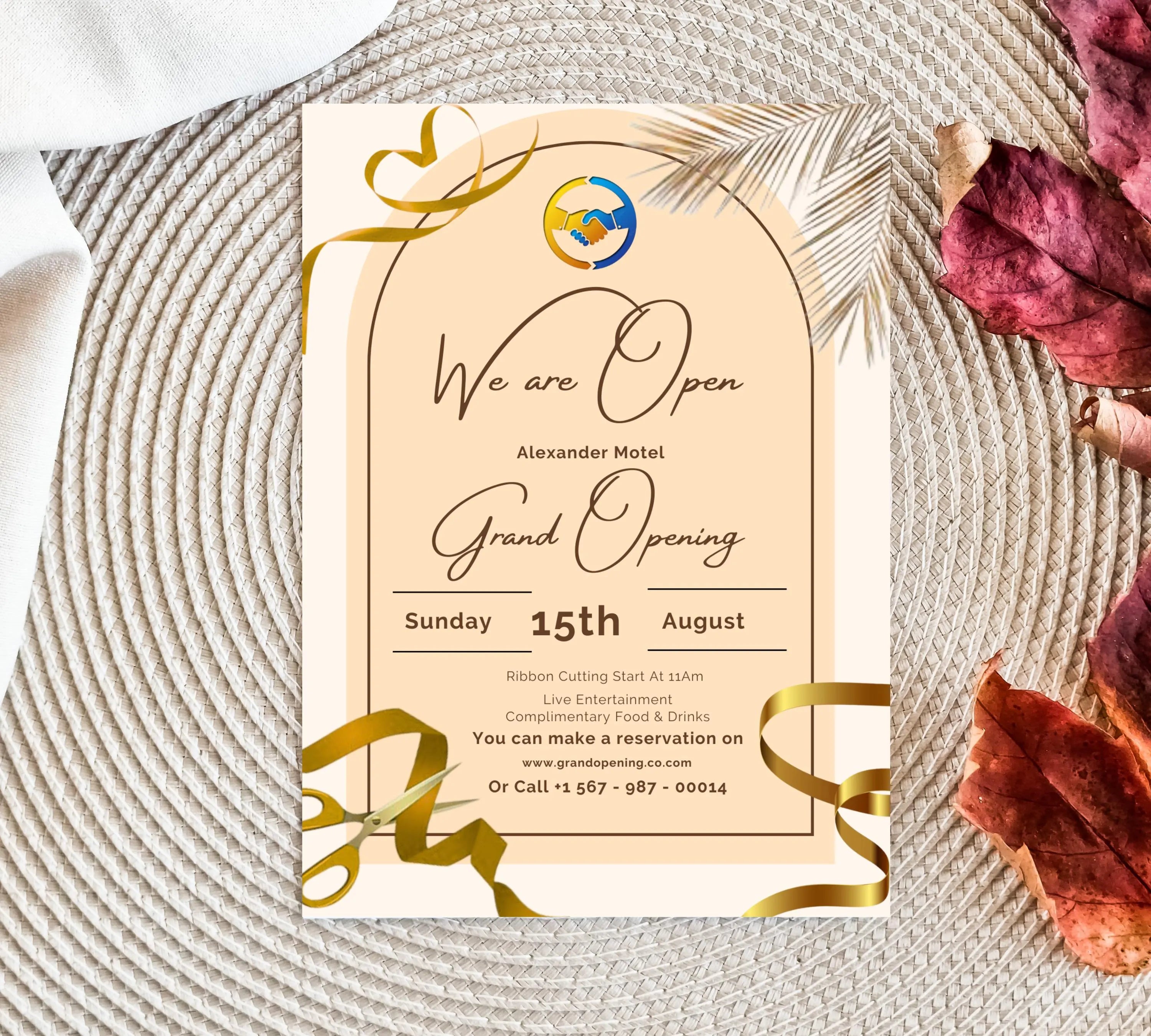 Gold Grand Opening Flyers Template, Grand Opening Invitation, Golden Business Launch Invitation, Digital You're Invited, Event Party Flyers