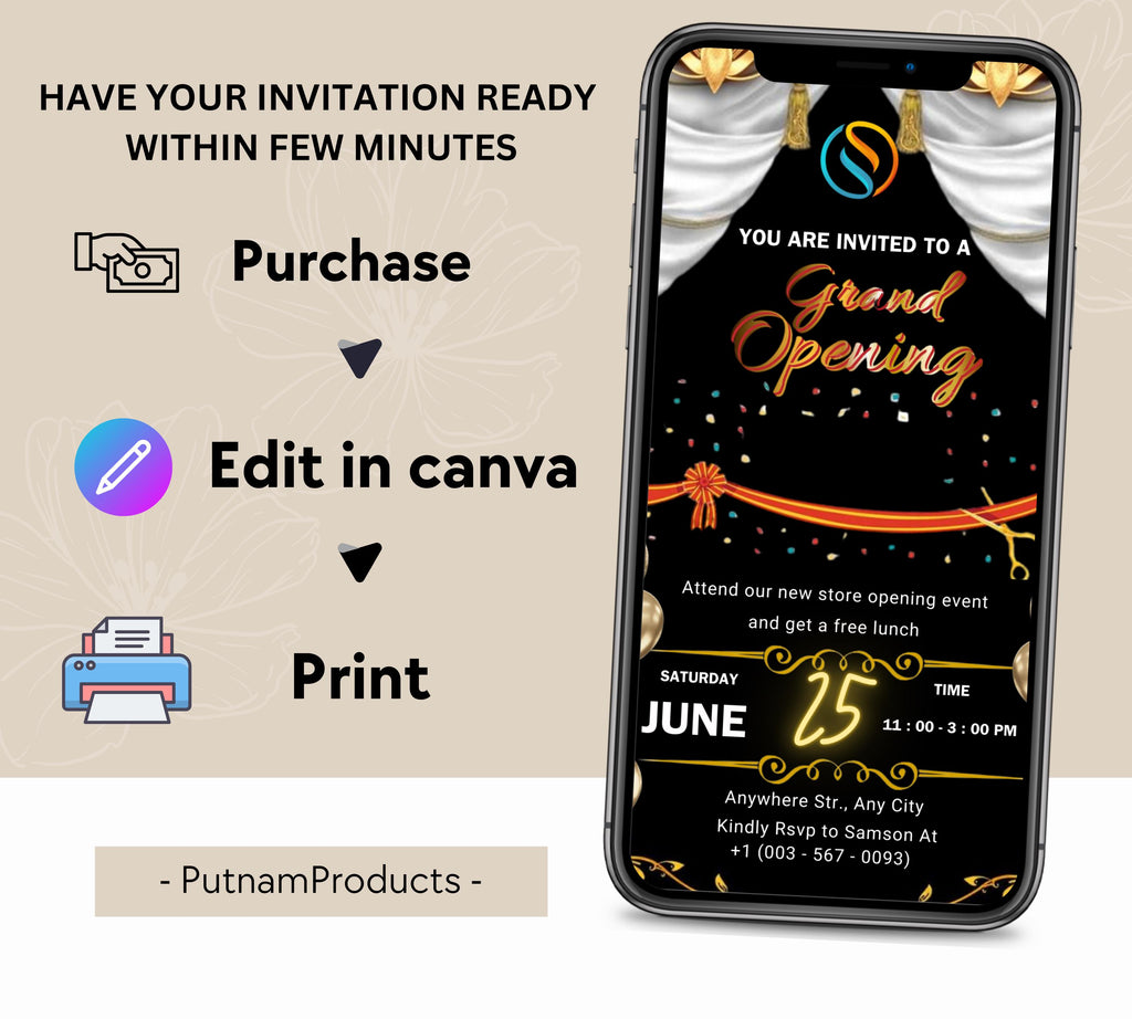 Editable Grand Opening Invitation Template, Business Launch Event Invite, Modern Business Invitation, Launch Party invitation, Grand Opening