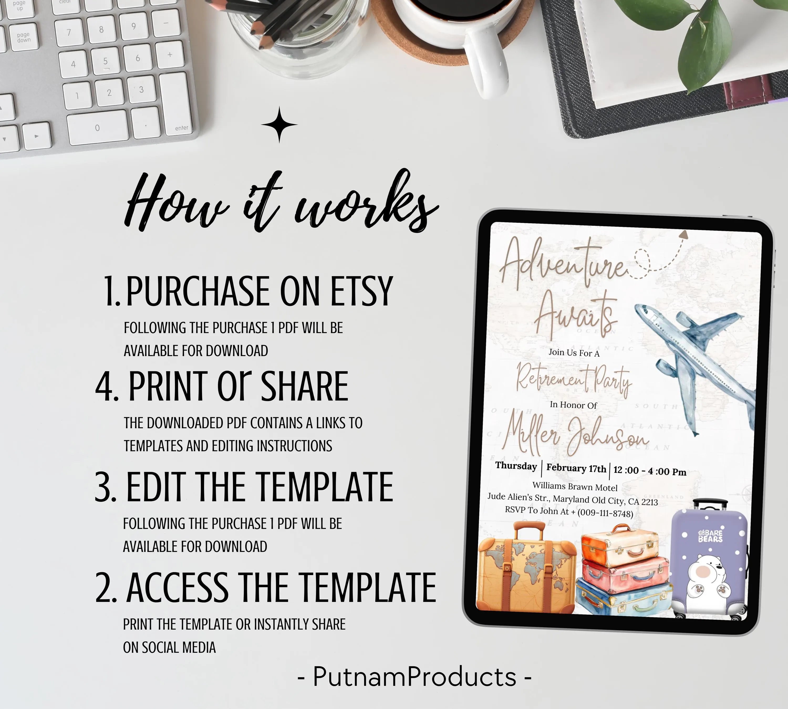 Travel Retirement Invitation, Adventure Awaits Retirement Party Templates, Around The World Farewell Party, Suitcase Luggage Travel Invites