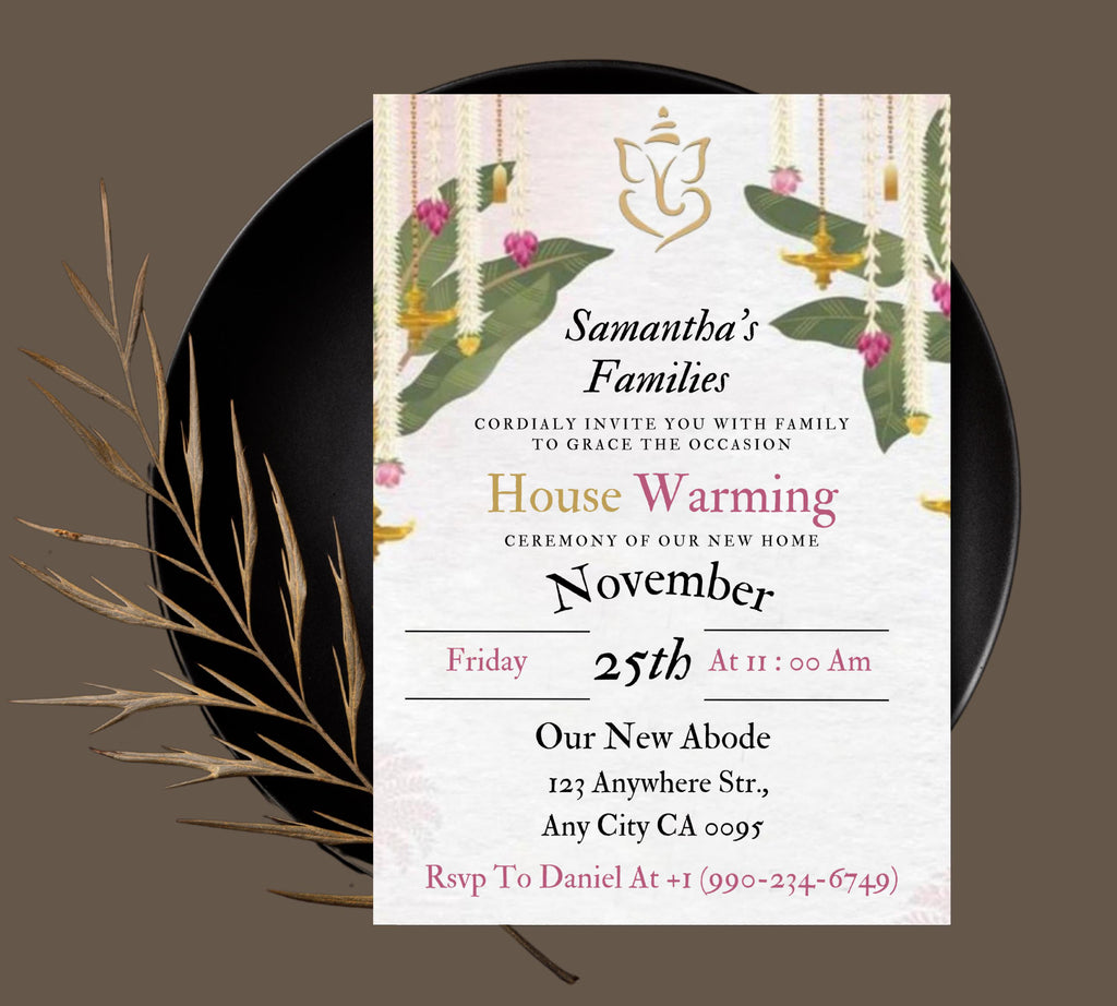 Housewarming Invitation Card, Graha Pravesh Invitation, Vastu Pooja Invitation Template, Indian Griha Pravesam House Invitation Card