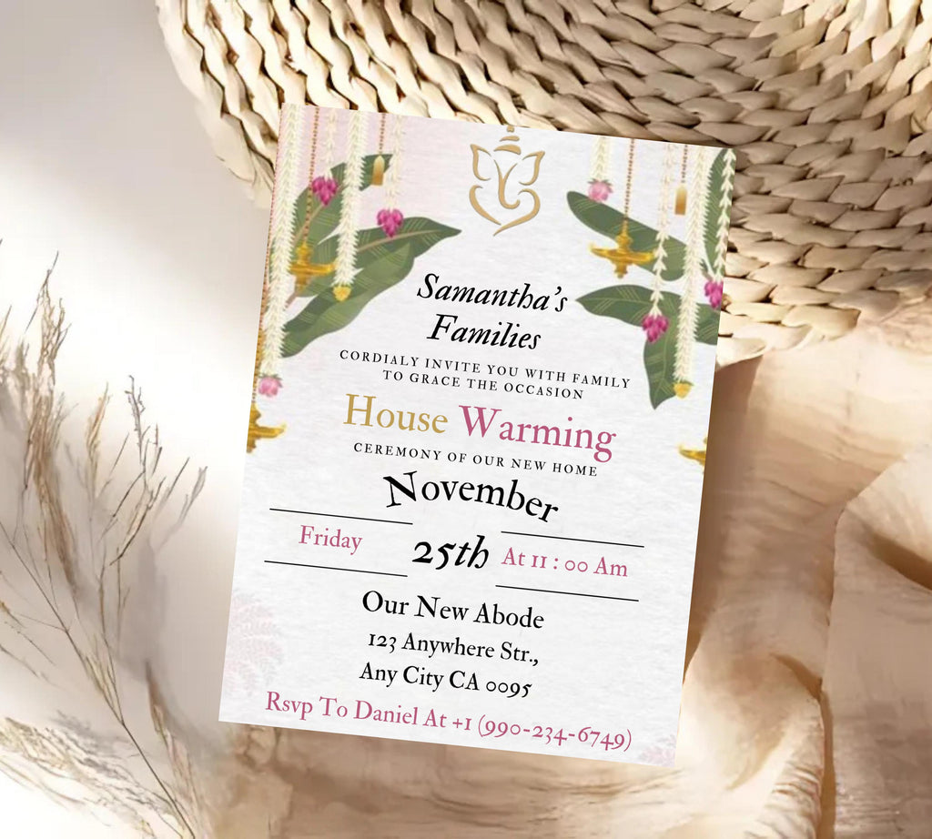 Housewarming Invitation Card, Graha Pravesh Invitation, Vastu Pooja Invitation Template, Indian Griha Pravesam House Invitation Card
