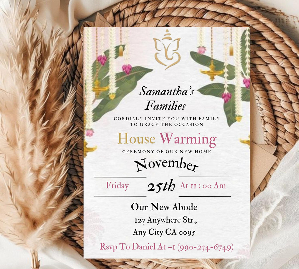 Housewarming Invitation Card, Graha Pravesh Invitation, Vastu Pooja Invitation Template, Indian Griha Pravesam House Invitation Card