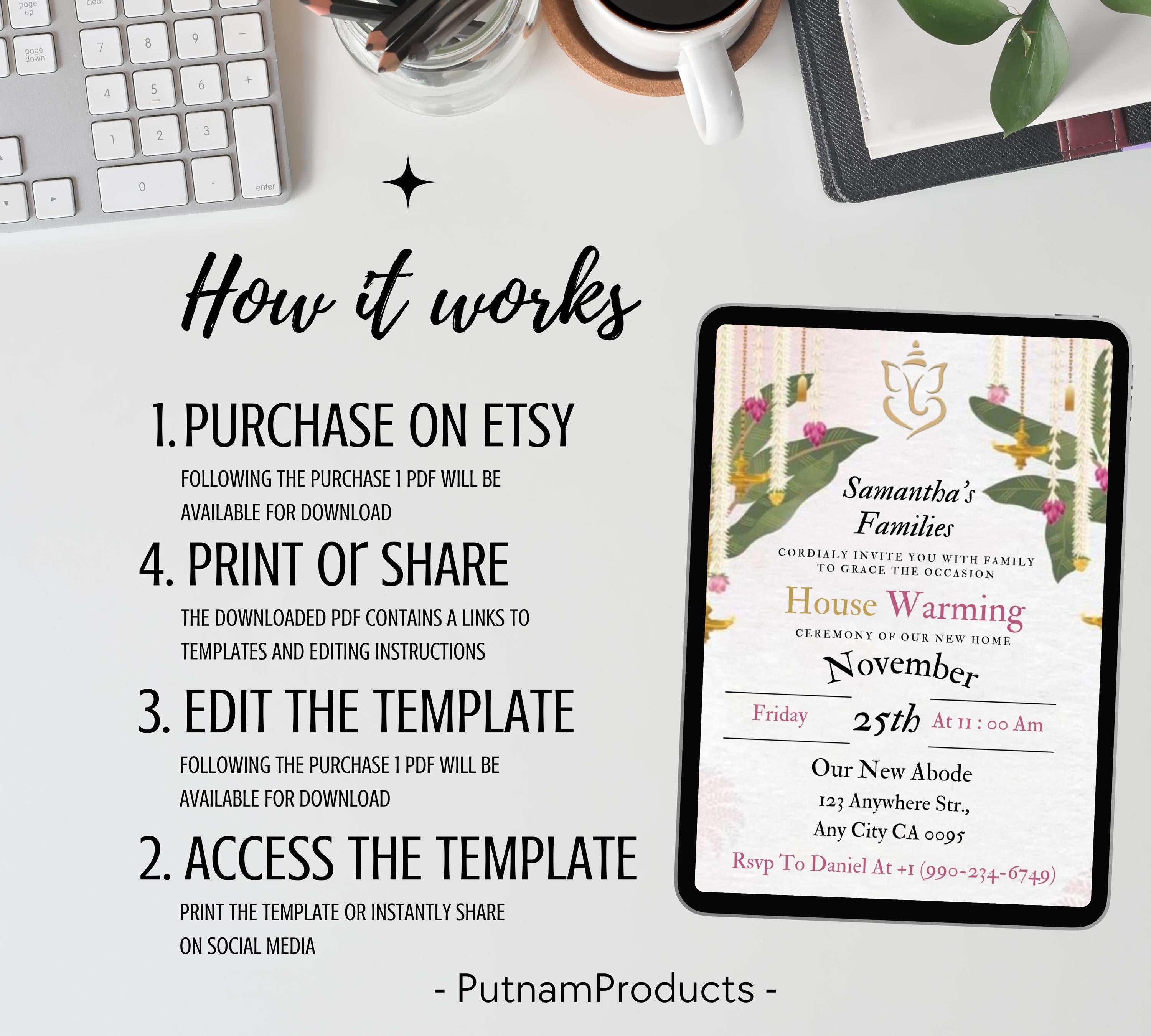 Housewarming Invitation Card, Graha Pravesh Invitation, Vastu Pooja Invitation Template, Indian Griha Pravesam House Invitation Card