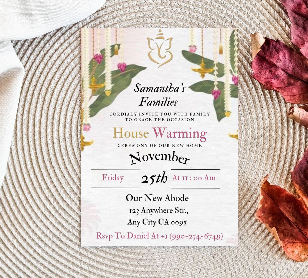 Housewarming Invitation Card, Graha Pravesh Invitation, Vastu Pooja Invitation Template, Indian Griha Pravesam House Invitation Card